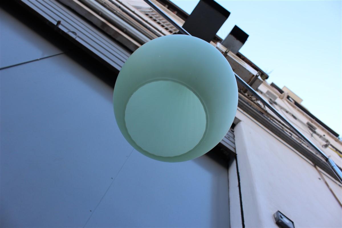Lantern Ceiling Lamp Italian Midcentury Murano Art Glass Brass Green Clear, 1950 For Sale 1