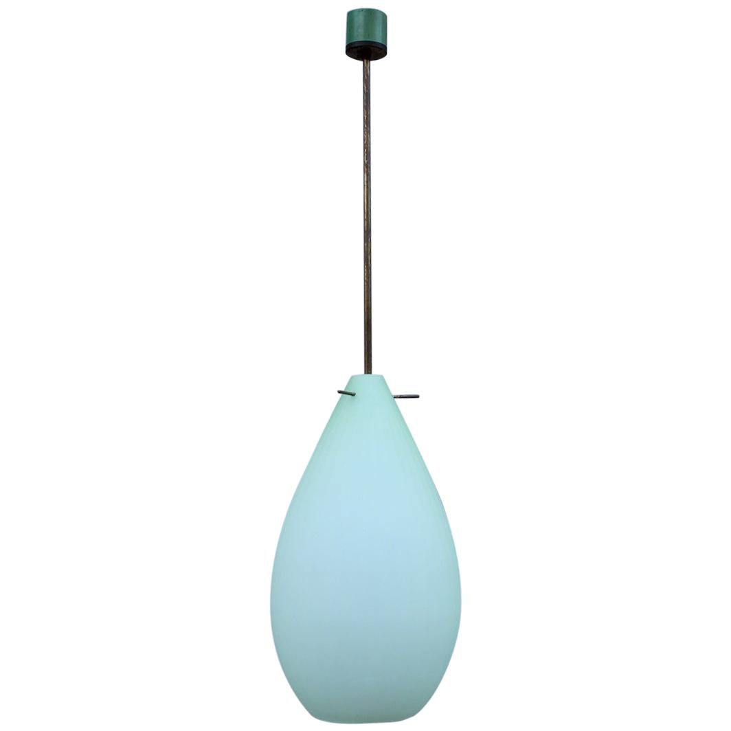 Lantern Ceiling Lamp Italian Midcentury Murano Art Glass Brass Green Clear, 1950 For Sale