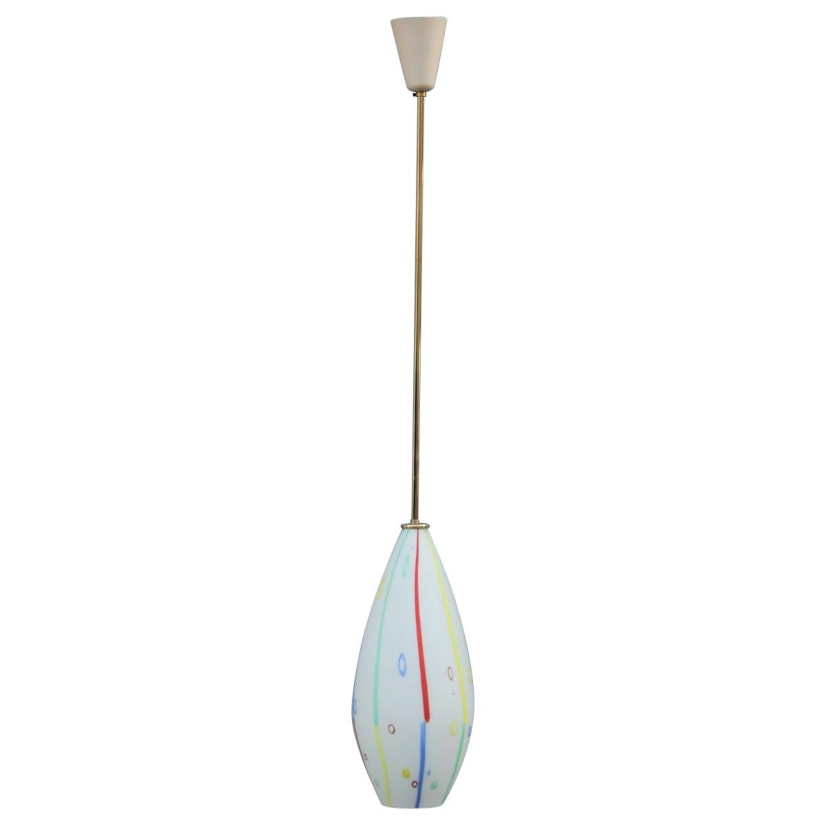 Lantern Ceiling Lamp Midcentury Brass Italy Dino Martens Style Multi-Color Toso For Sale