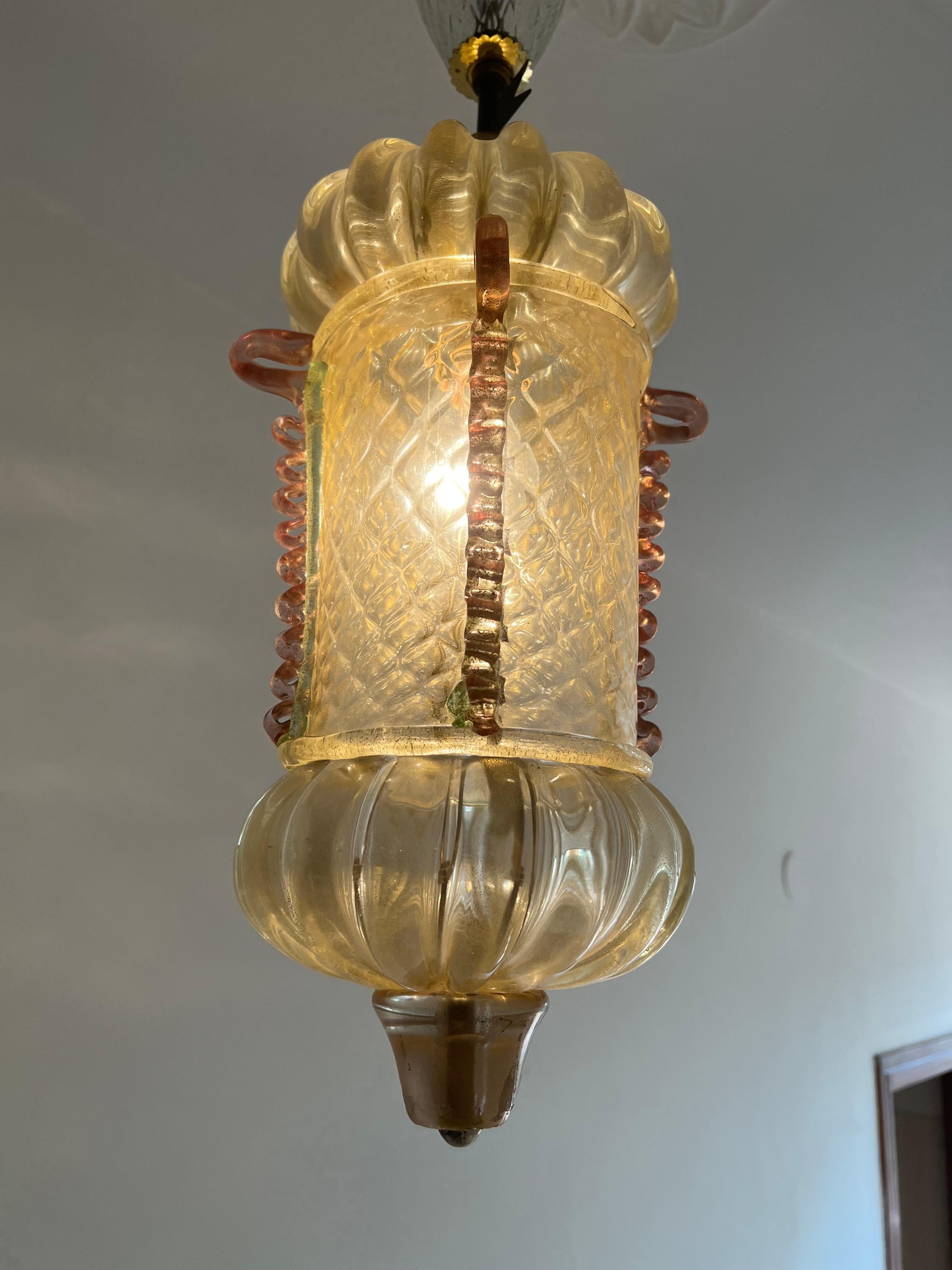 Italian Lantern Chandelier by Barovier & Toso, Murano, 1950s