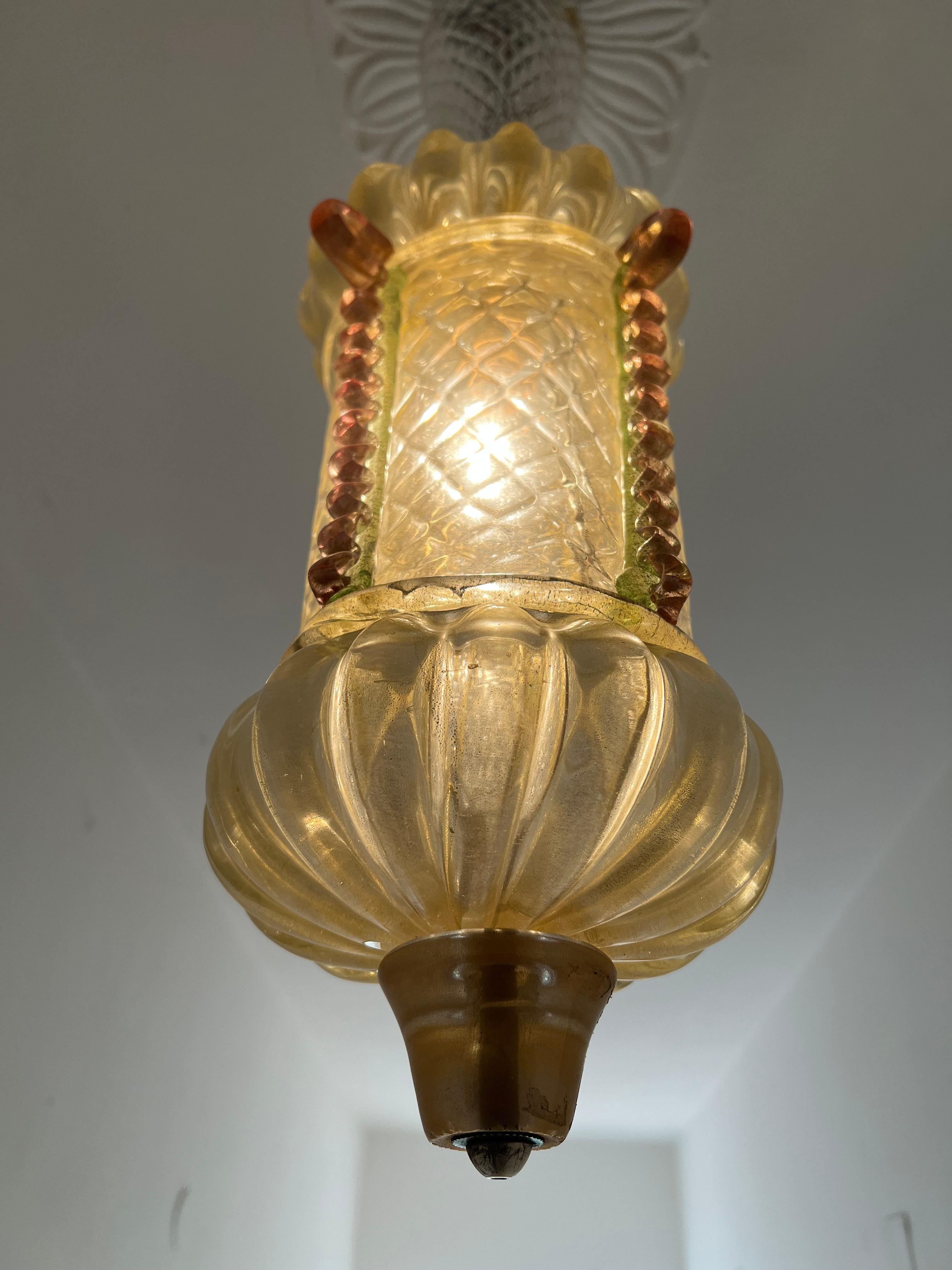 Lantern Chandelier by Barovier & Toso, Murano, 1950s In Good Condition In Budapest, HU
