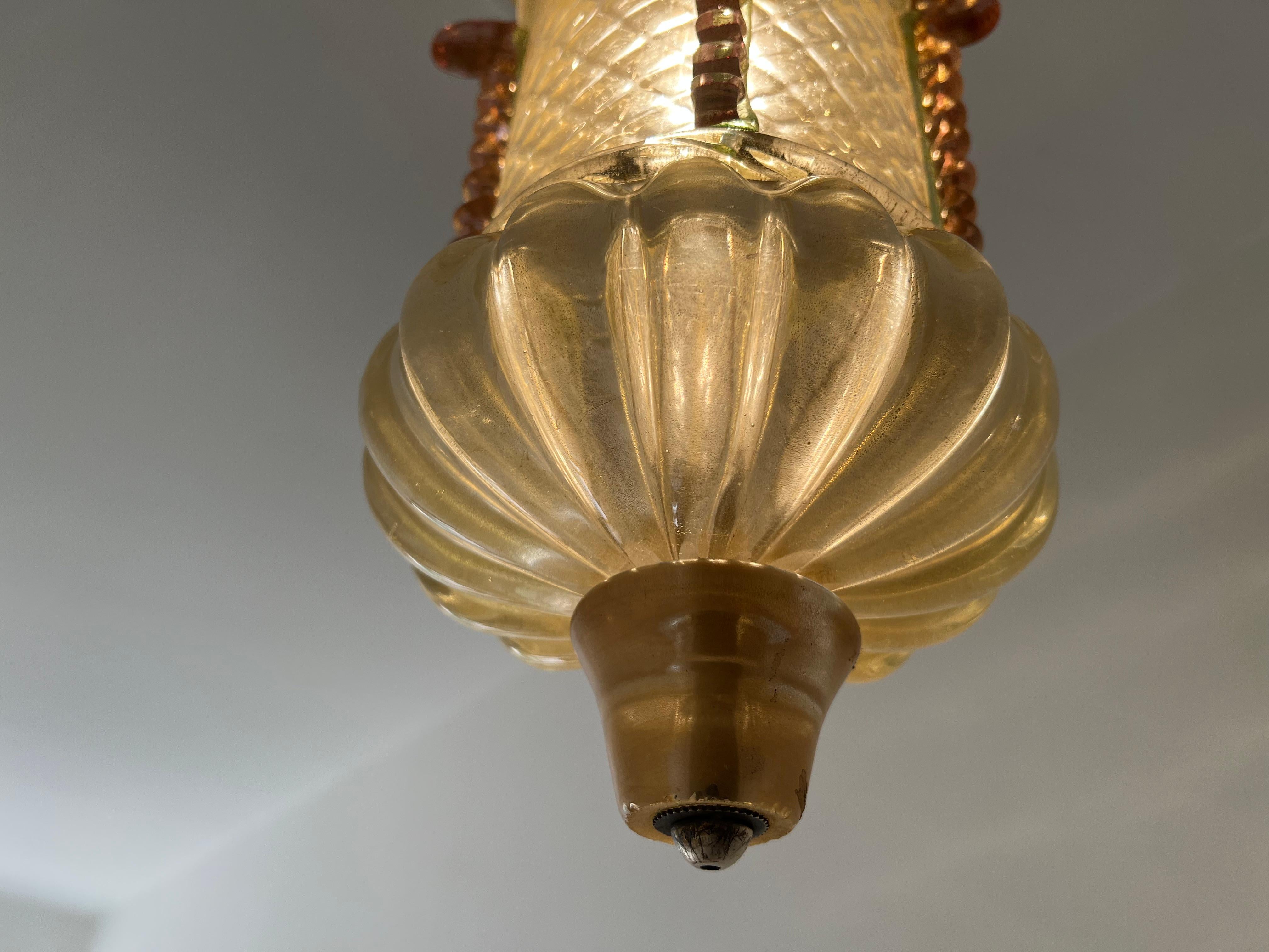 Lantern Chandelier by Barovier & Toso, Murano, 1950s 1