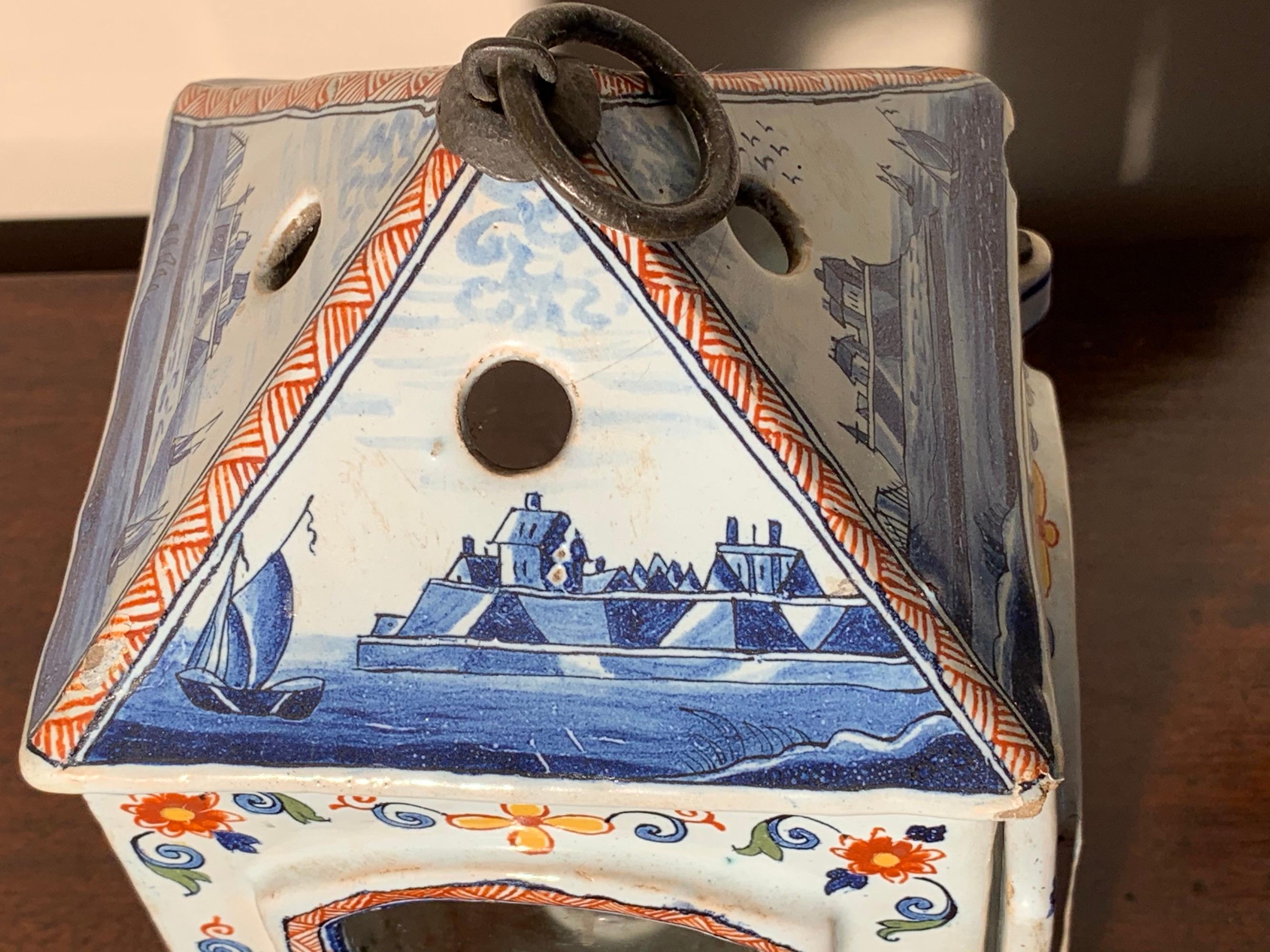 Baroque Lantern, Delftware, mid-18th Century, Dutch, Polychrome, Tryhoorn Collection For Sale