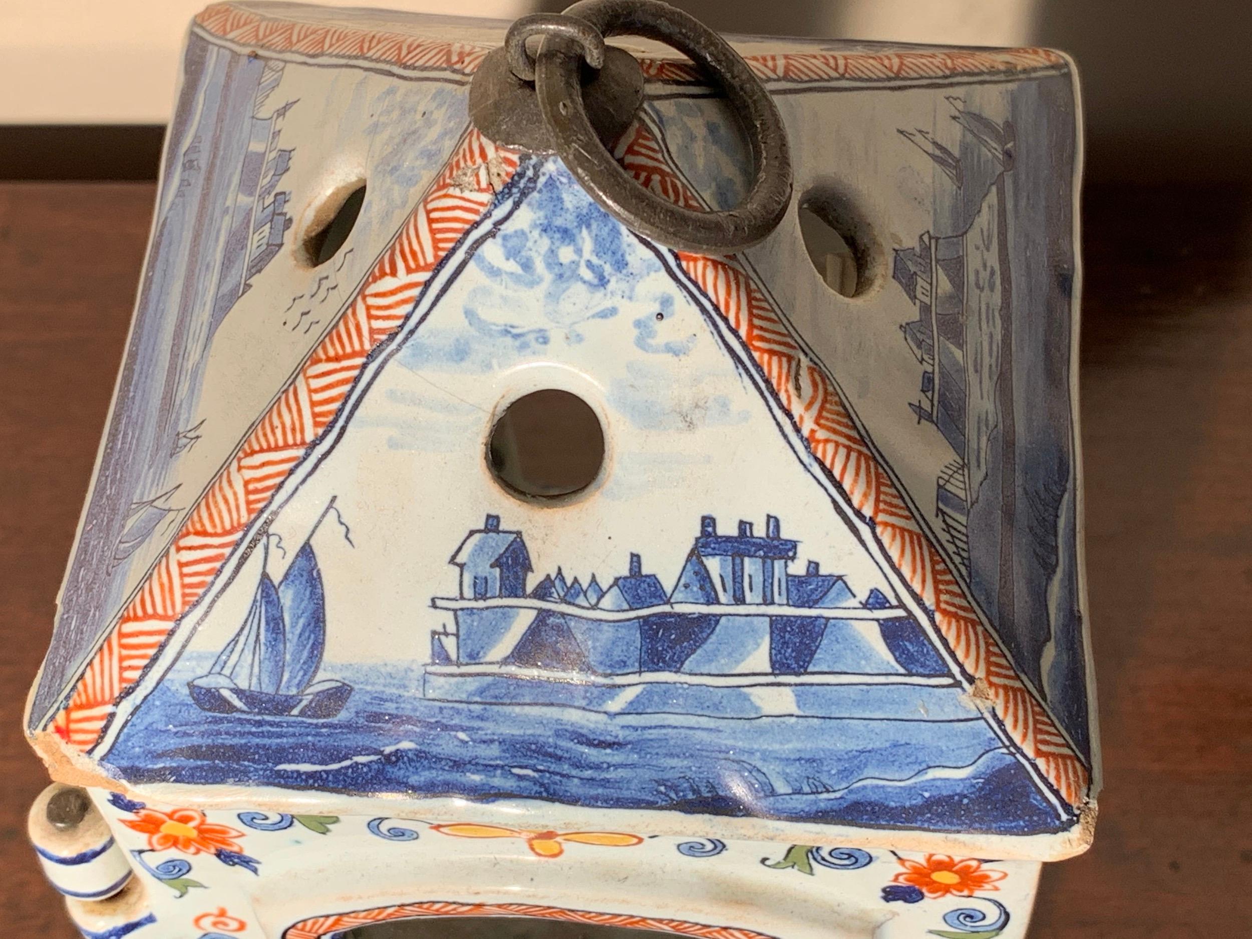 Lantern, Delftware, mid-18th Century, Dutch, Polychrome, Tryhoorn Collection In Good Condition For Sale In BUNGAY, SUFFOLK