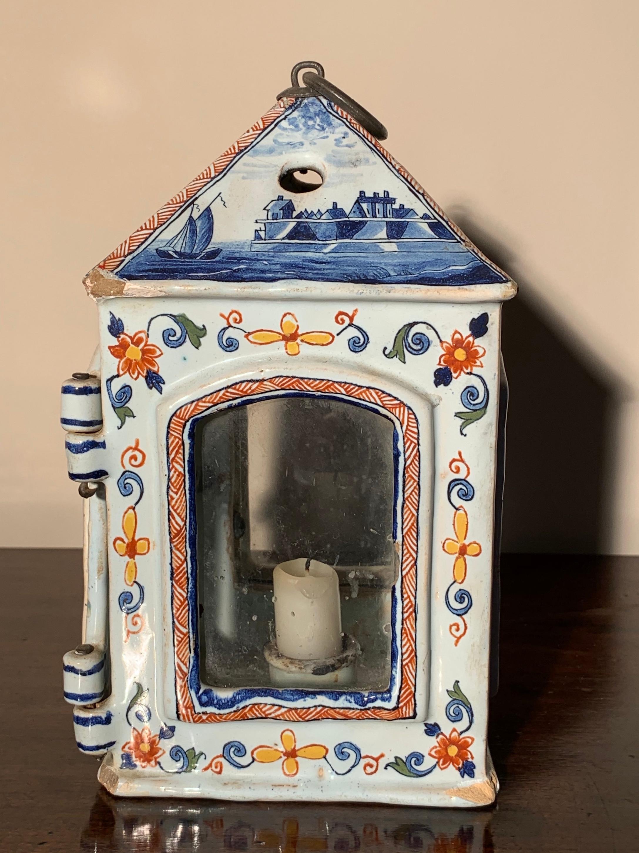 Lantern, Delftware, mid-18th Century, Dutch, Polychrome, Tryhoorn Collection For Sale 2