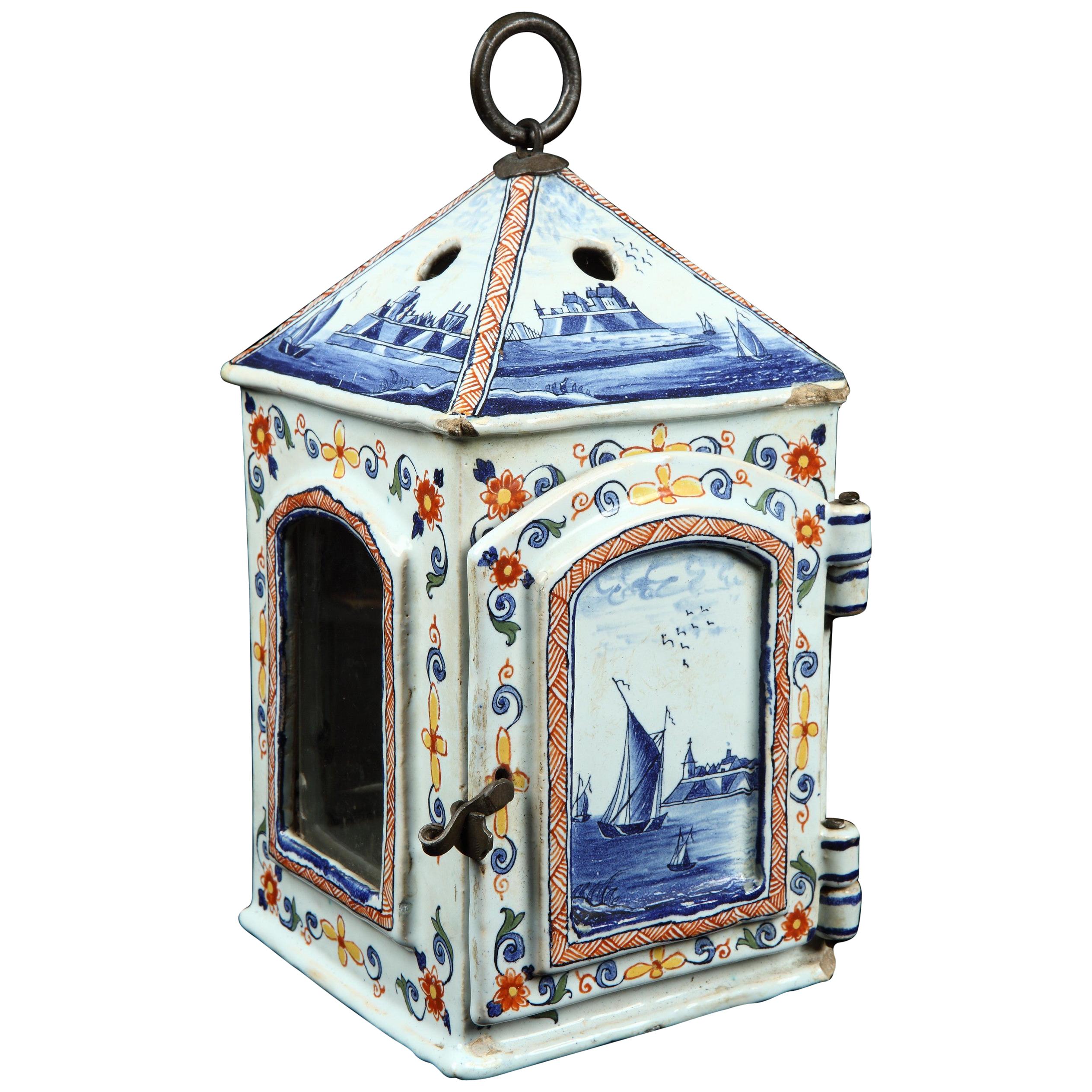 Lantern, Delftware, mid-18th Century, Dutch, Polychrome, Tryhoorn Collection For Sale