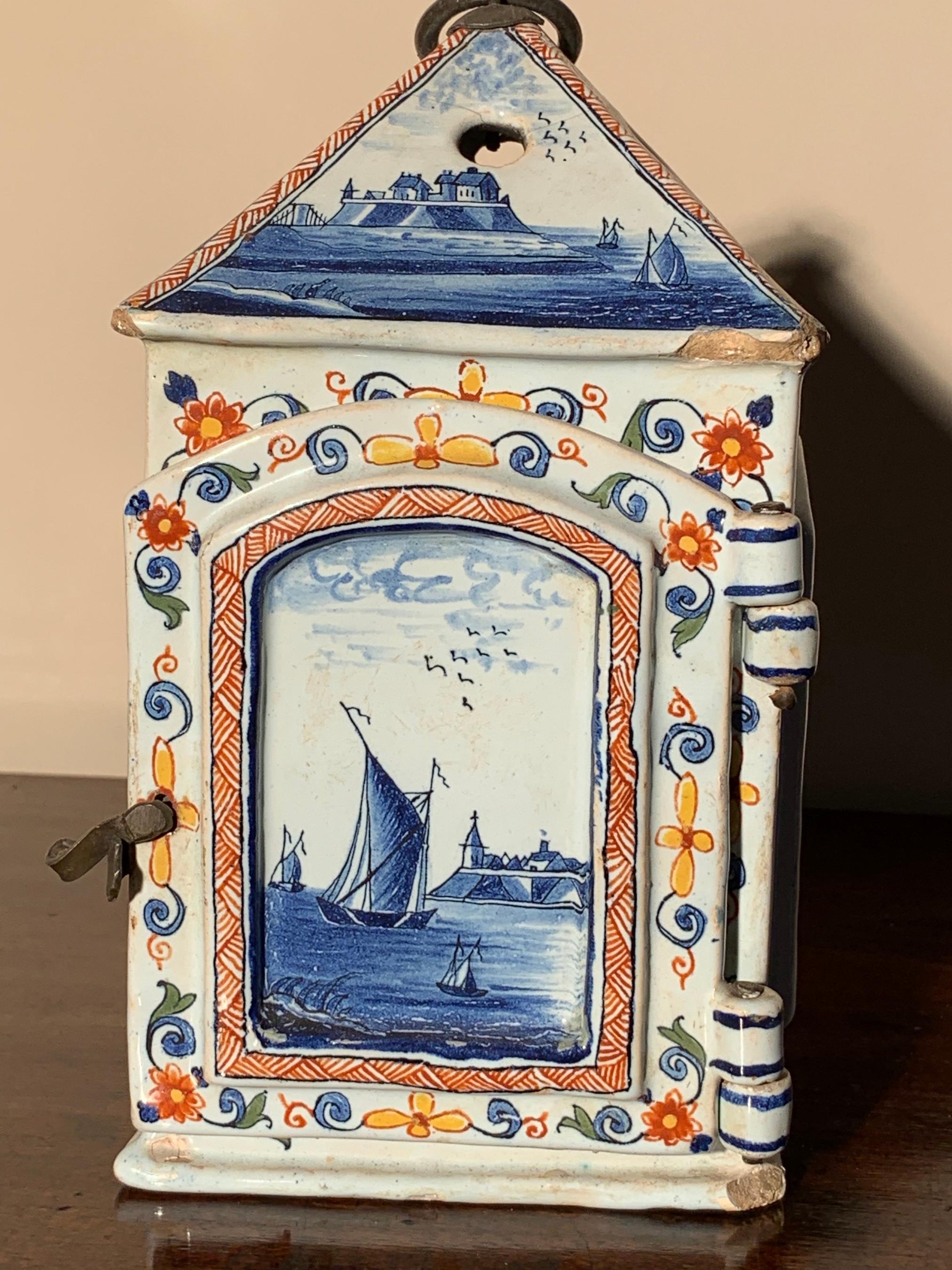 Lantern, Delftware, mid-18th Century, Dutch, Polychrome, Tryhoorn Collection For Sale 1