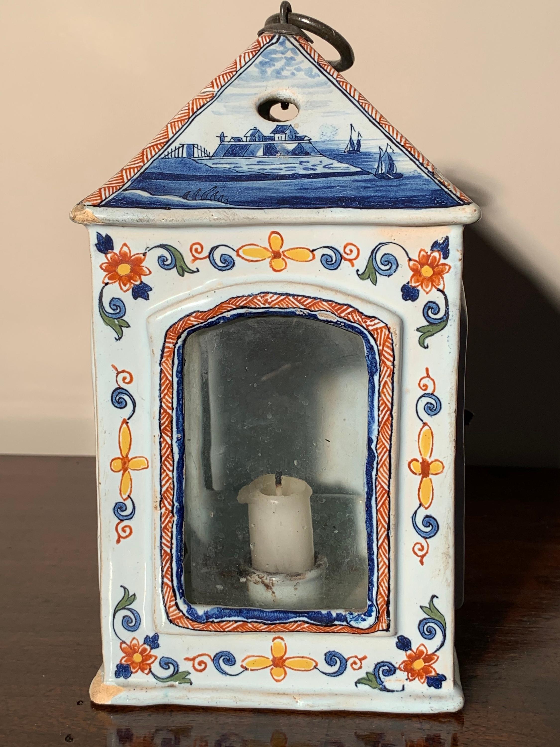 Lantern, Delftware, mid-18th Century, Dutch, Polychrome, Tryhoorn Collection For Sale 3