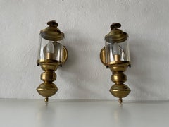 Lantern Design Brass and Glass Pair of Sconces, 1970s, Germany