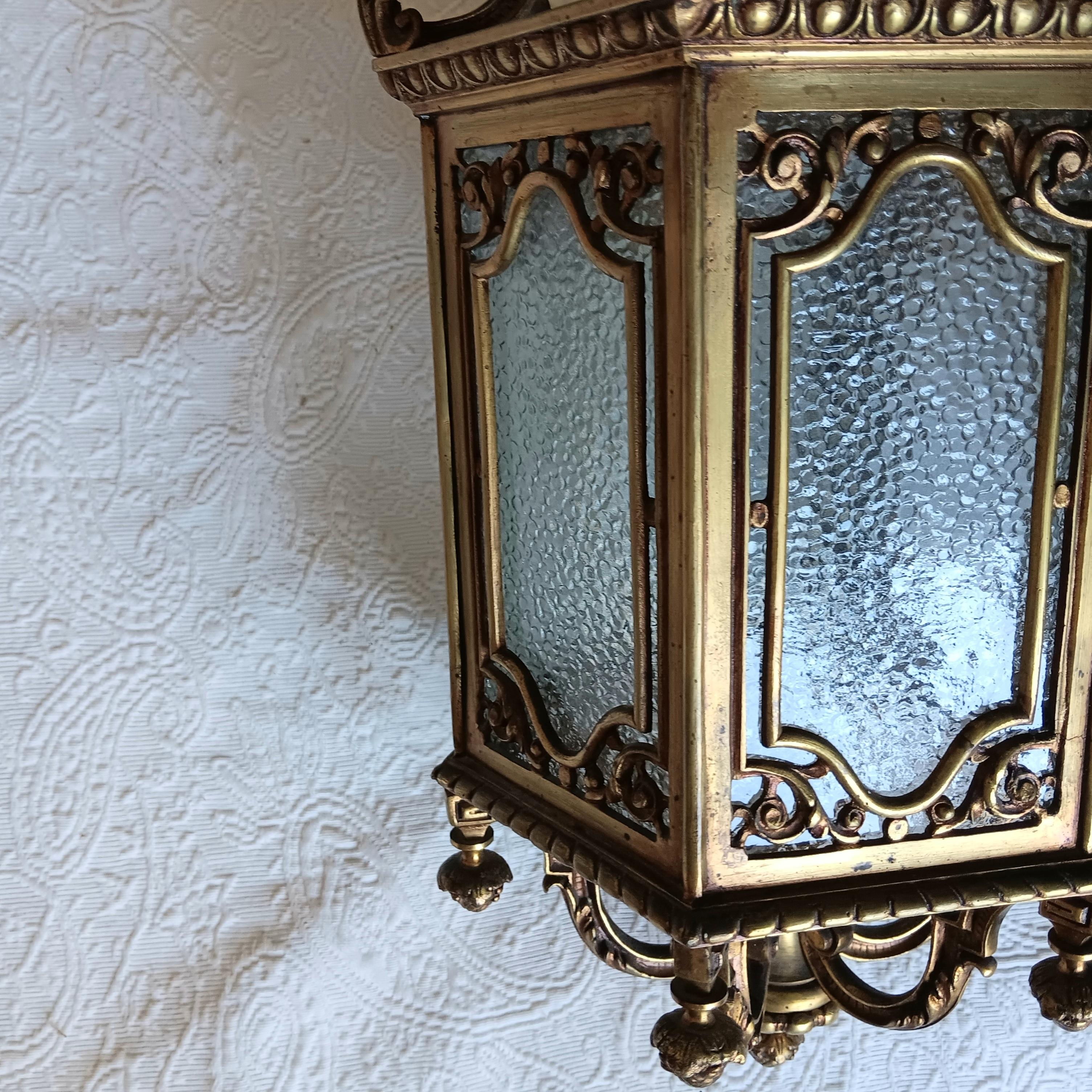 Lantern Elegant Bronze  and Glass Hexagonal Early 20th Century, France For Sale 6