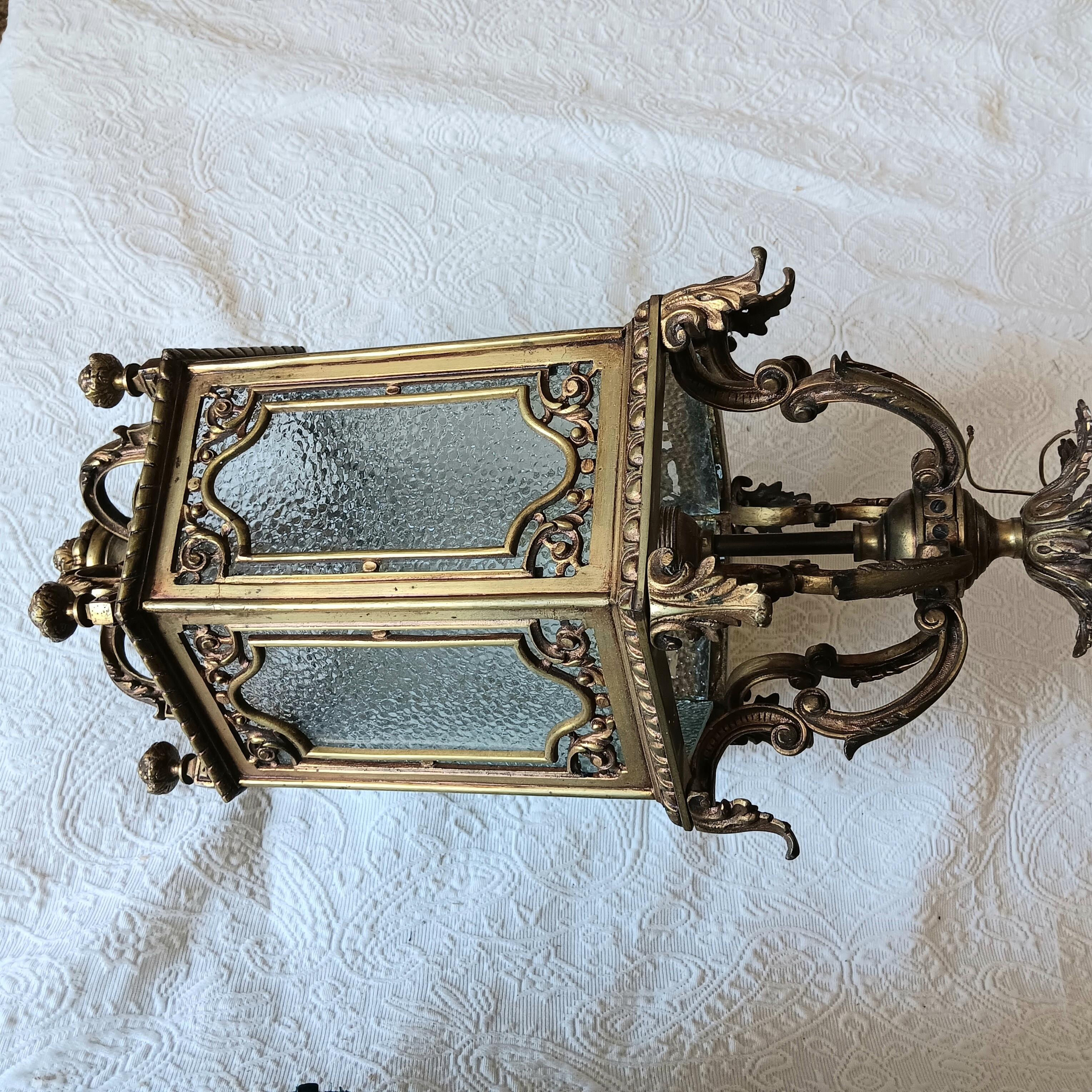 Lantern Elegant Bronze  and Glass Hexagonal Early 20th Century, France For Sale 10