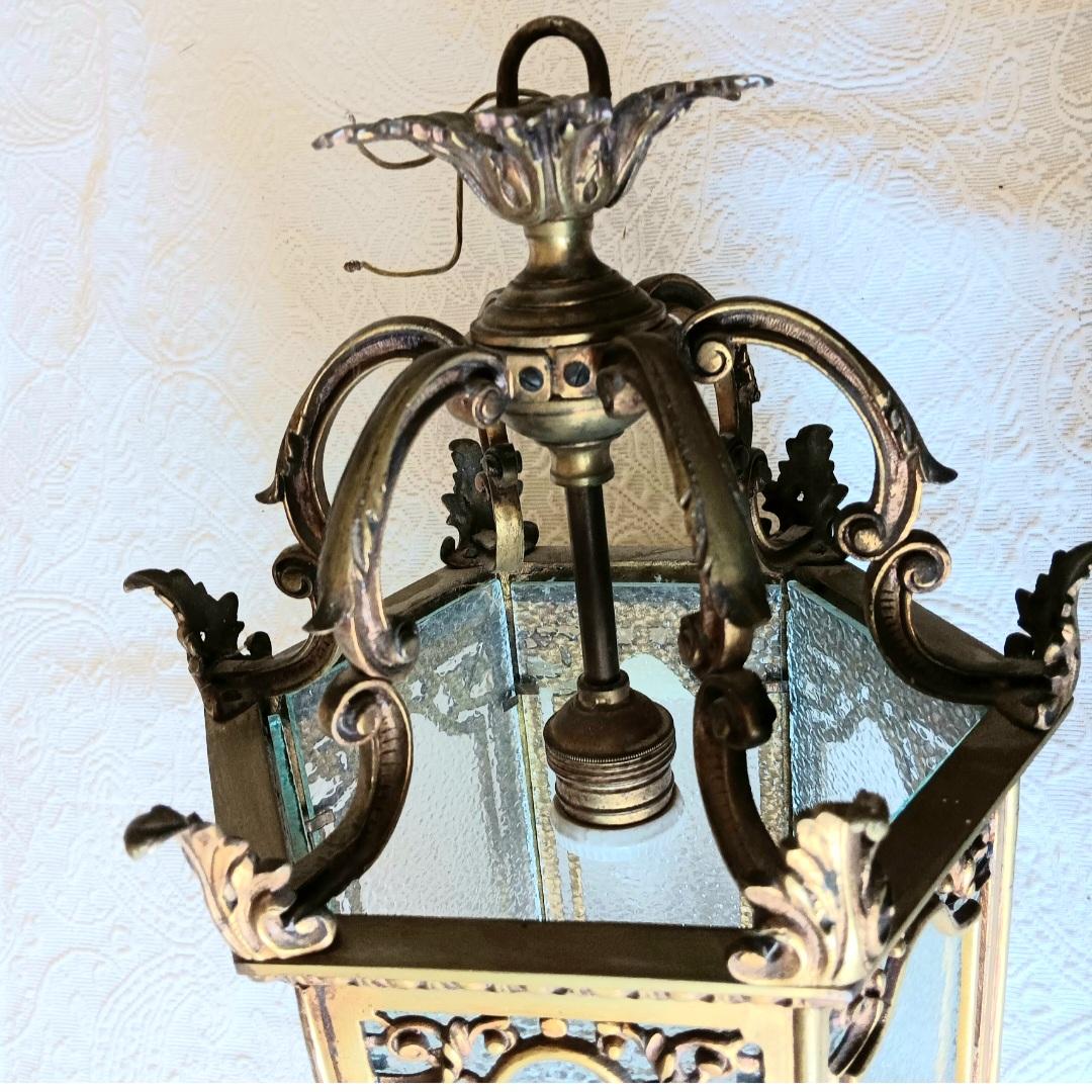 Lantern Elegant Bronze  and Glass Hexagonal Early 20th Century, France For Sale 13