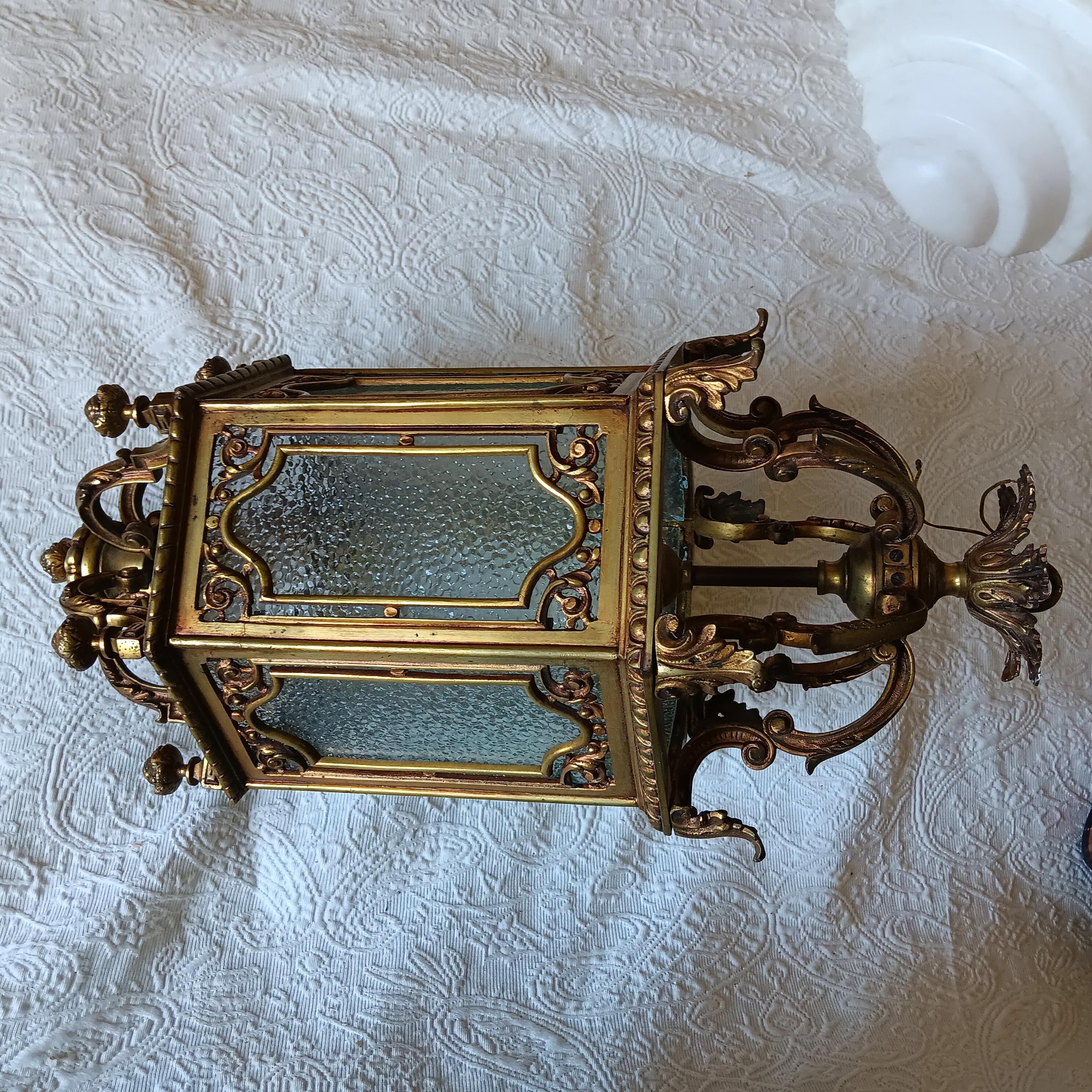 Lantern Elegant Bronze  and Glass Hexagonal Early 20th Century, France For Sale 3