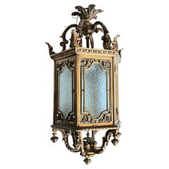 Farol Elegante Bronce  y Cristal Hexagonal Principios del Siglo XX, Francia