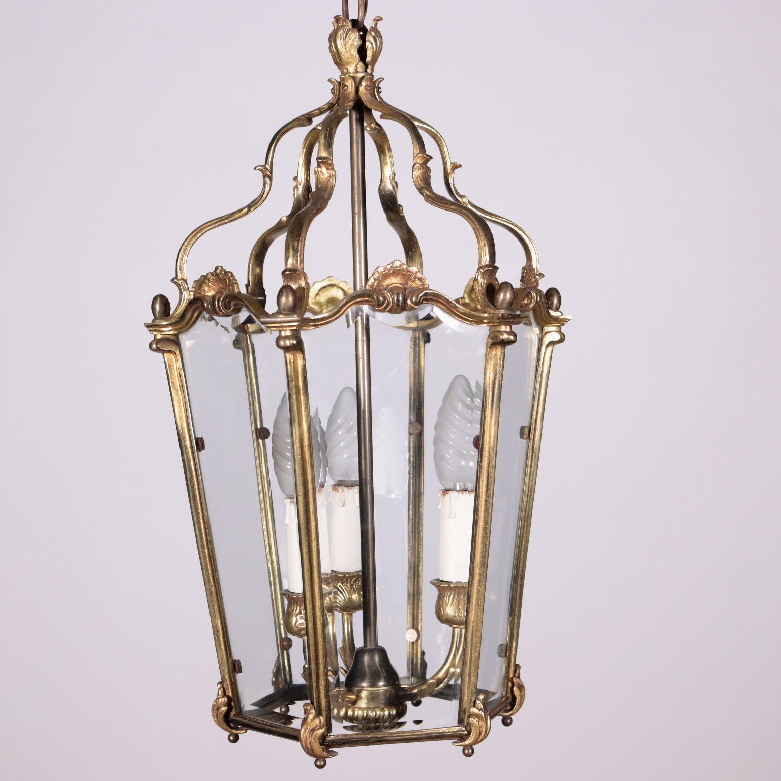 Other Lantern Glass Gilded Bronze, Italy, Early 20th Century