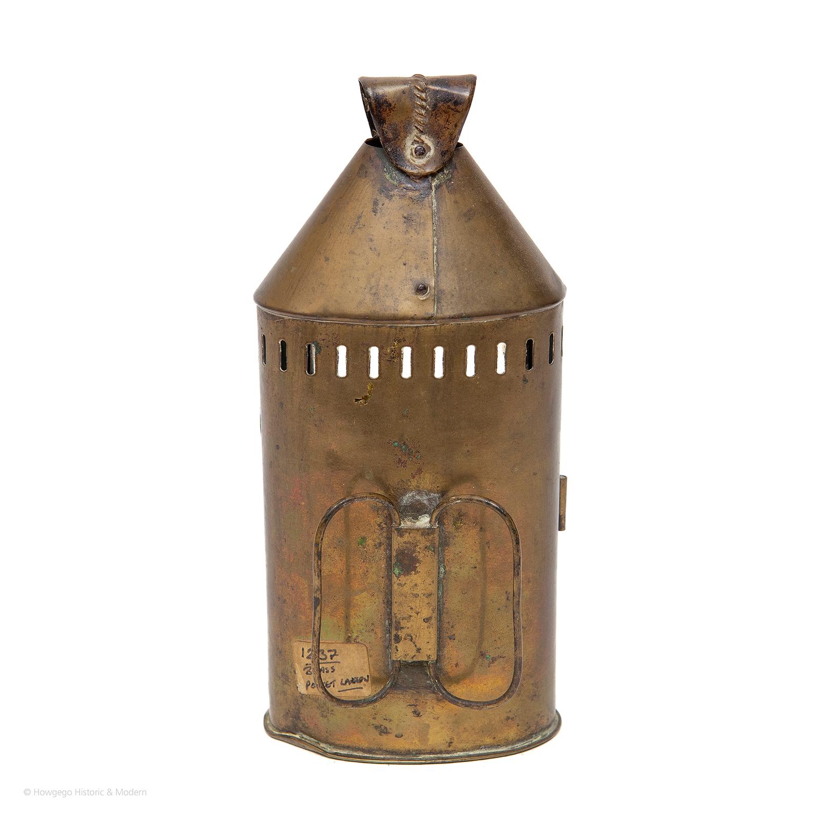 - Rare survival of a personal object made for practical everyday use. Although they would have been made in fairly significant numbers, surviving handheld, portable brass lanterns for personal use are rare.
- This example is in excellent original