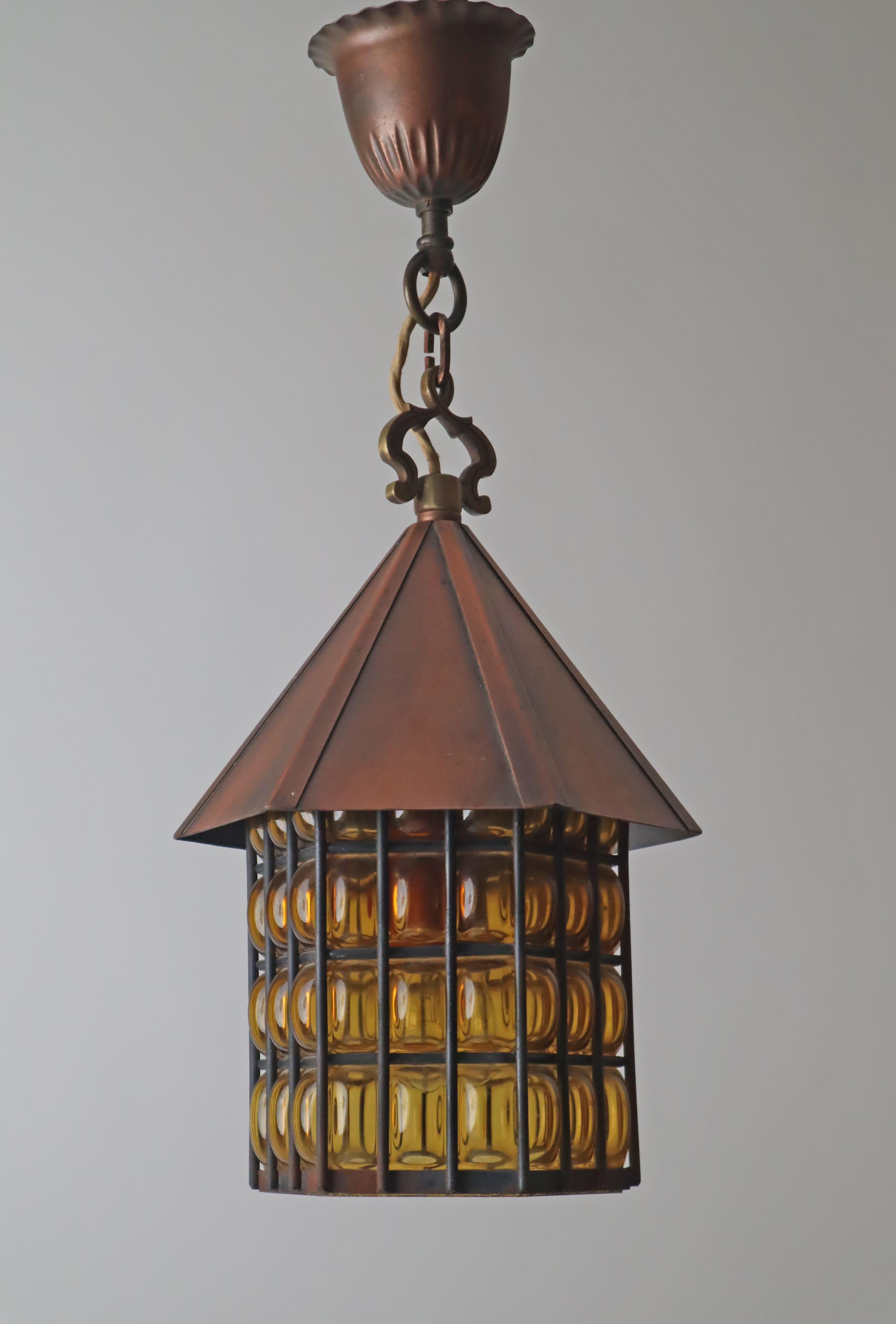 Lanterne suspendue en cuivre et laiton, Allemagne, années 1950 en vente 5