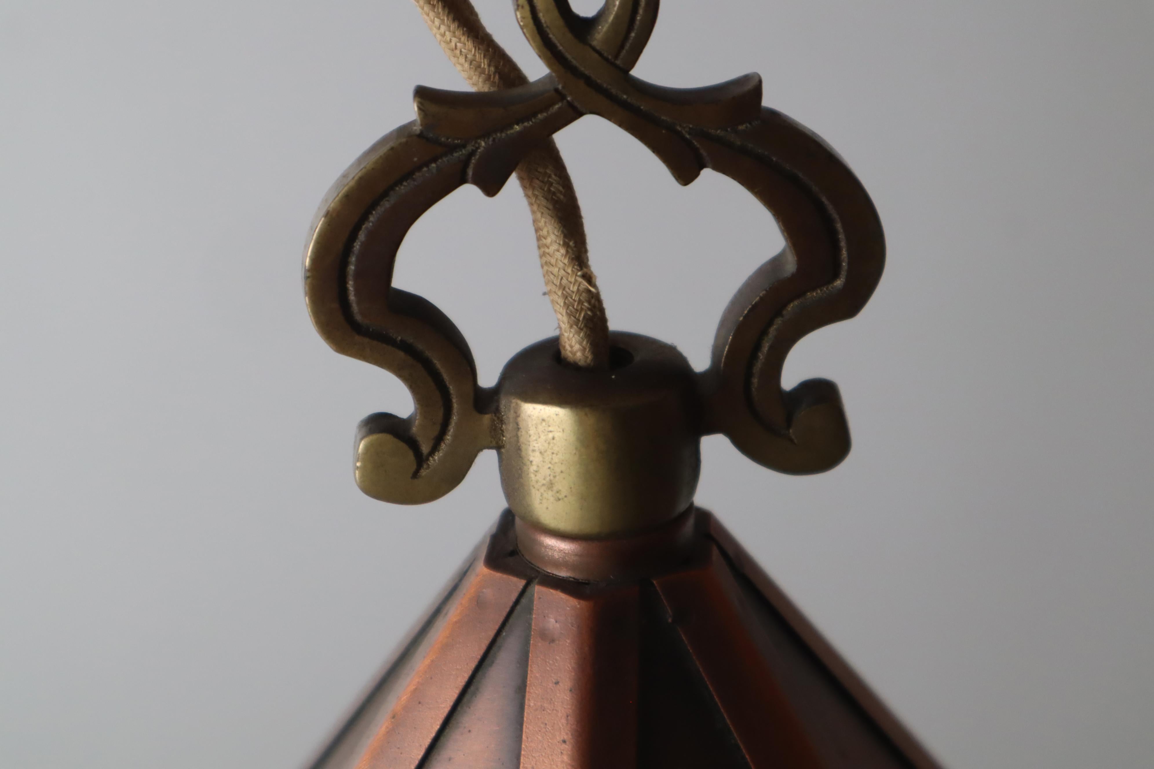Arts and Crafts Lanterne suspendue en cuivre et laiton, Allemagne, années 1950 en vente