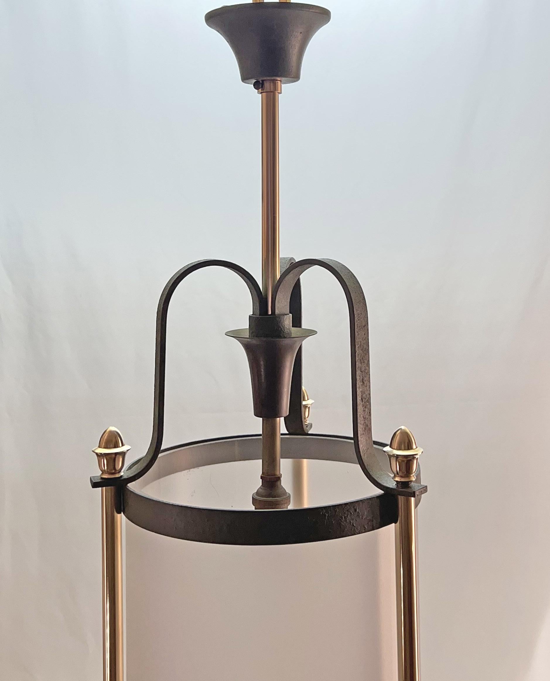 Lantern Hanging Light in Wrought Iron and Bronze, 1940s For Sale 5