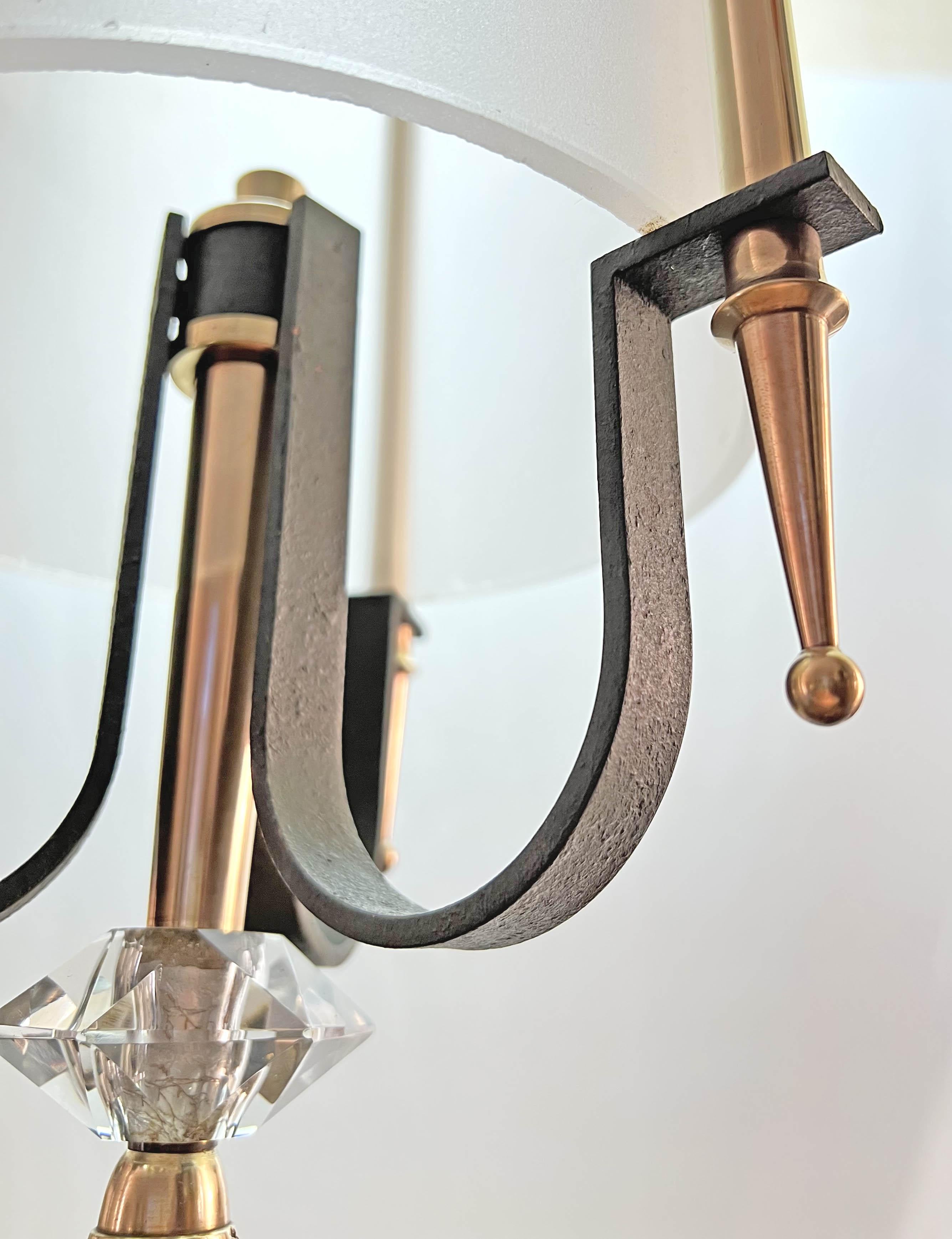 Brass Lantern Hanging Light in Wrought Iron and Bronze, 1940s For Sale