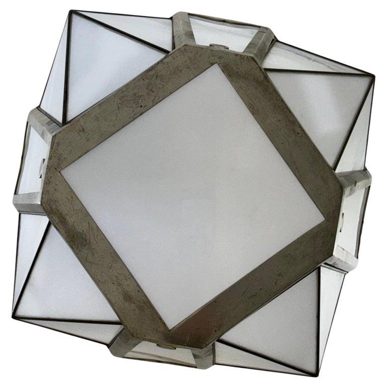 Mid-20th Century Lantern in Nickel-plated Steel and Opaline glass, 1930 For Sale