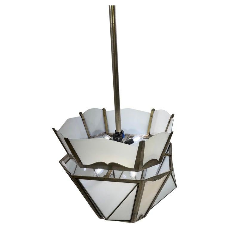 Lantern in Nickel-plated Steel and Opaline glass, 1930 For Sale 1
