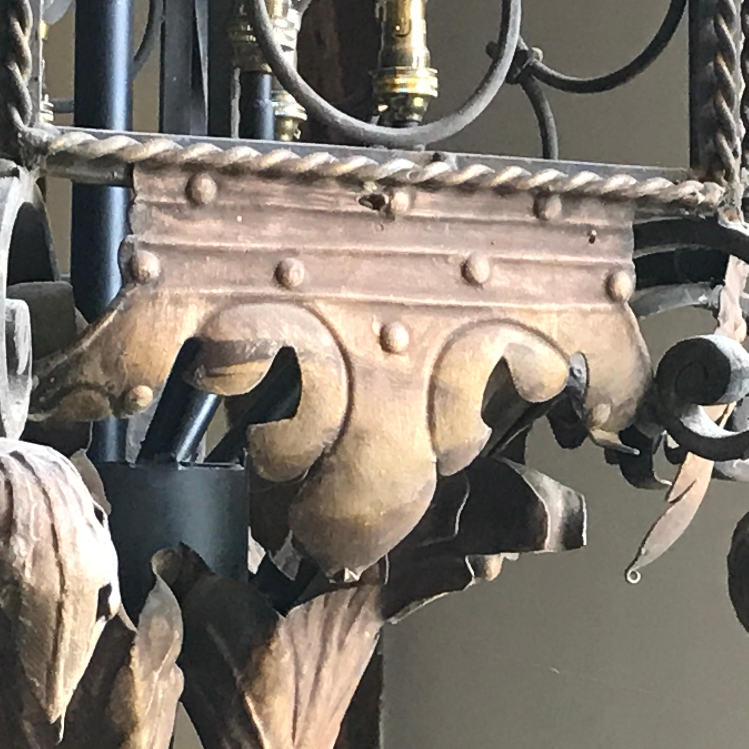 Lantern Iron Brass Spanish 18th Century Octagonal Pierced Coronets 6
