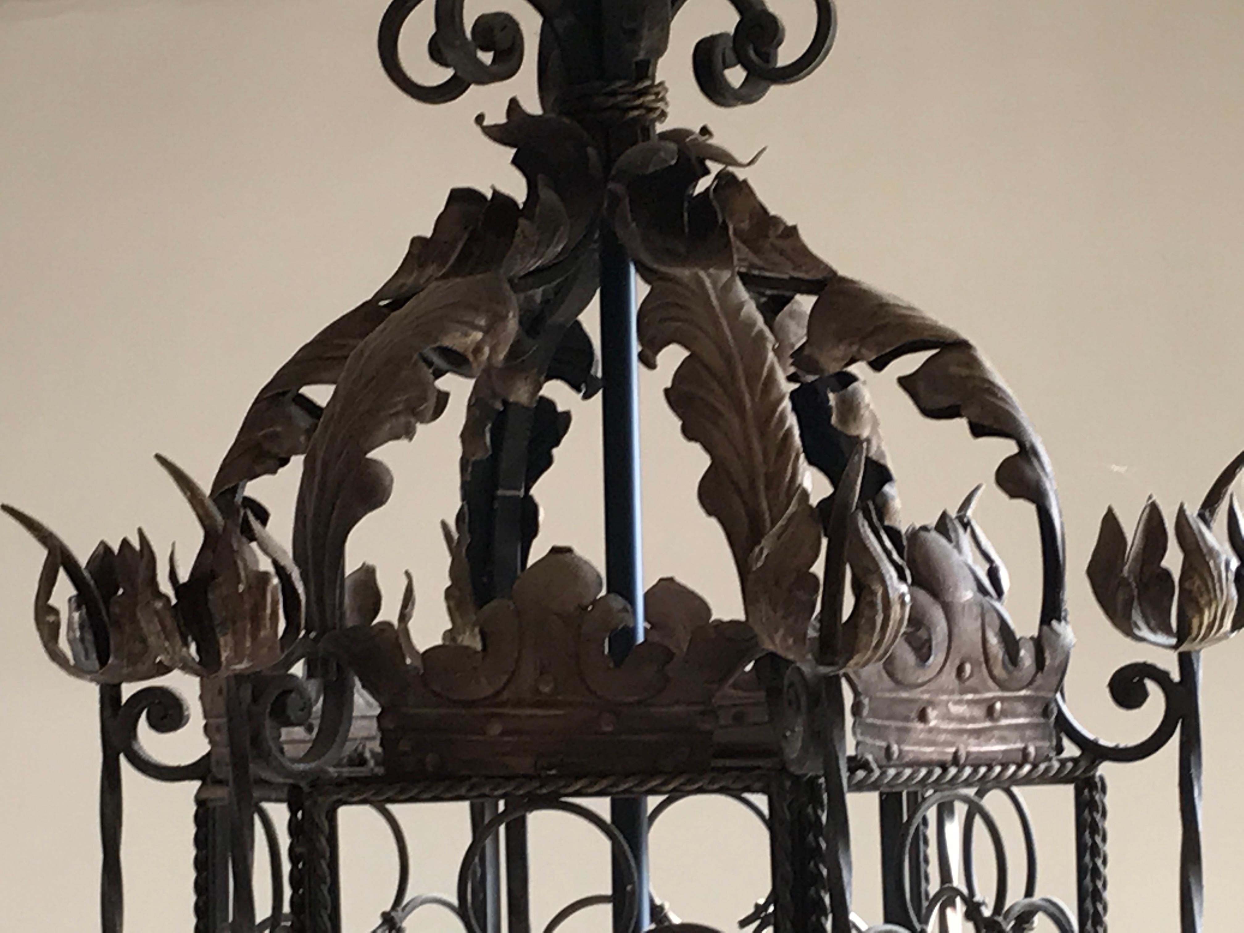 Metalwork Lantern Iron Brass Spanish 18th Century Octagonal Pierced Coronets