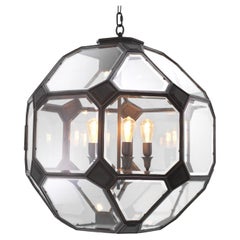 Lantern L size in Brass and Clear Beveled Glass, Contemporary Style