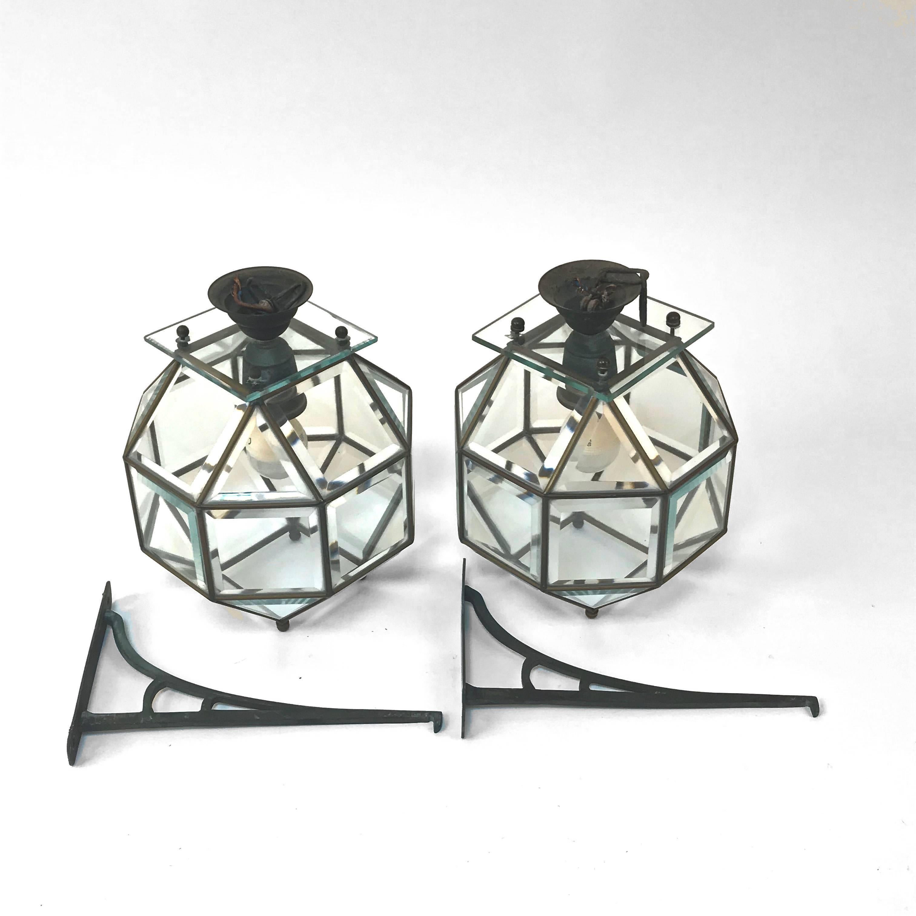 Lantern Lamps in Crystal and Leaded Brass, 1900s, Italian Lighting 5