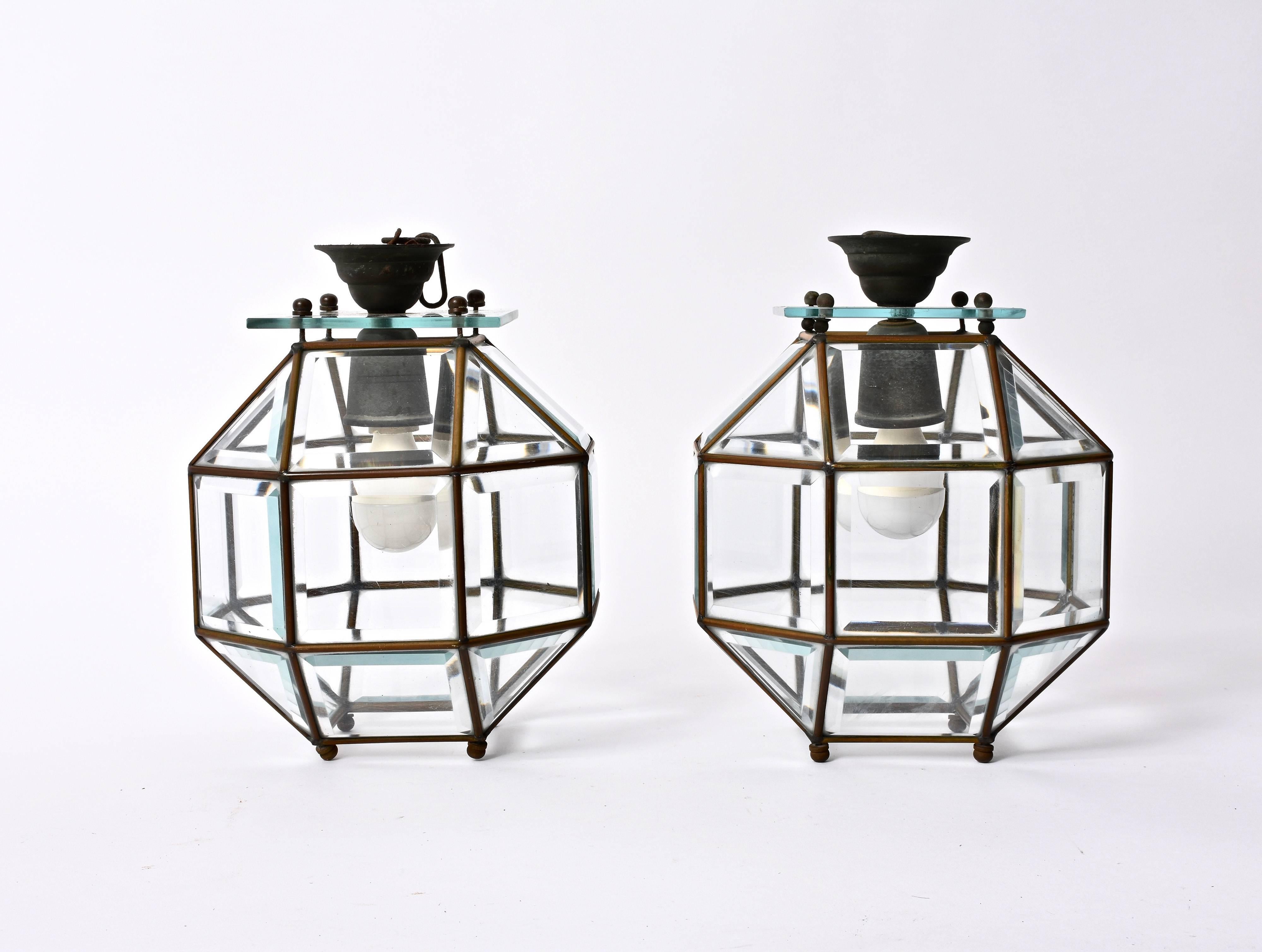 Other Lantern Lamps in Crystal and Leaded Brass, 1900s, Italian Lighting