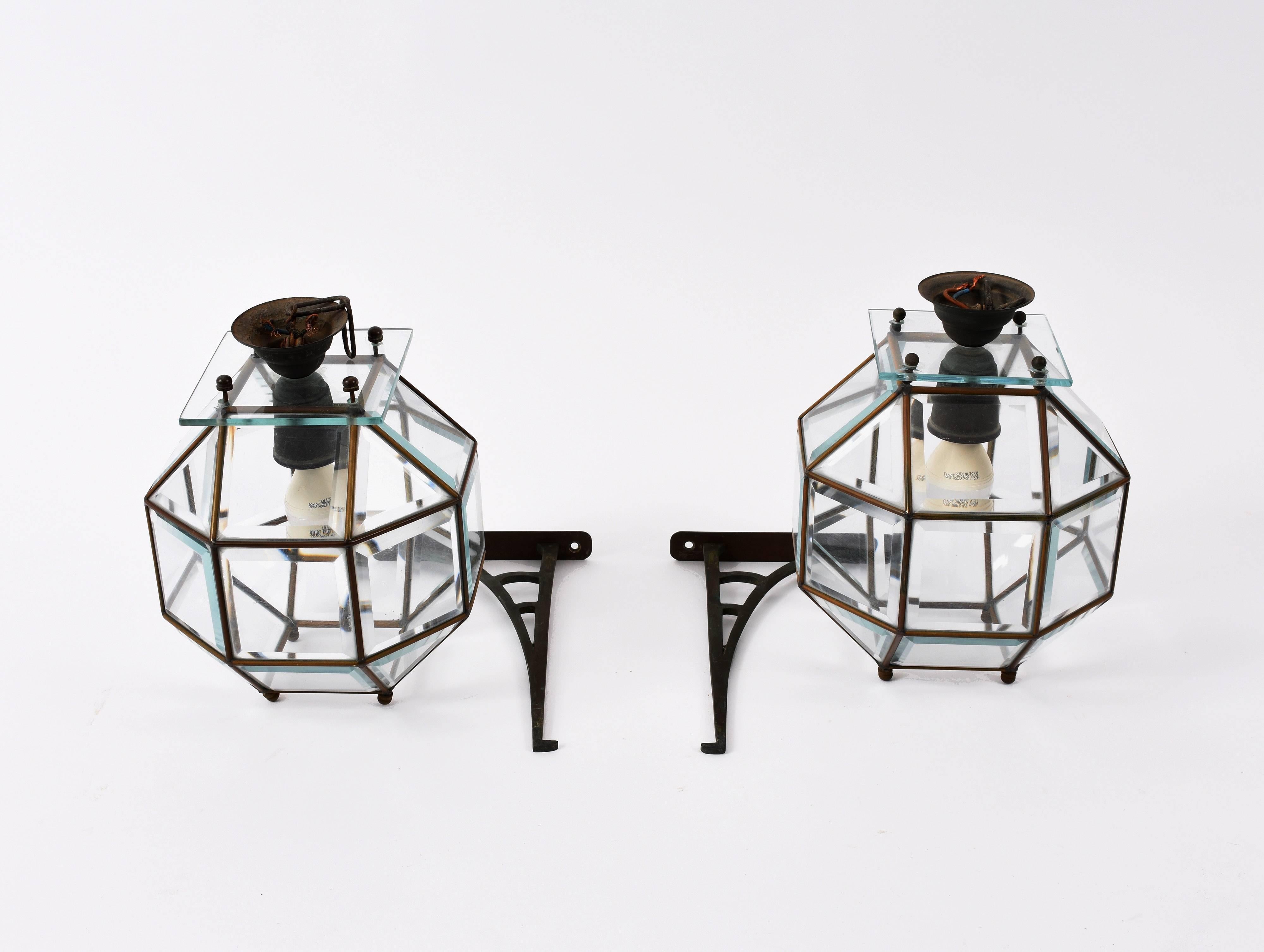 20th Century Lantern Lamps in Crystal and Leaded Brass, 1900s, Italian Lighting
