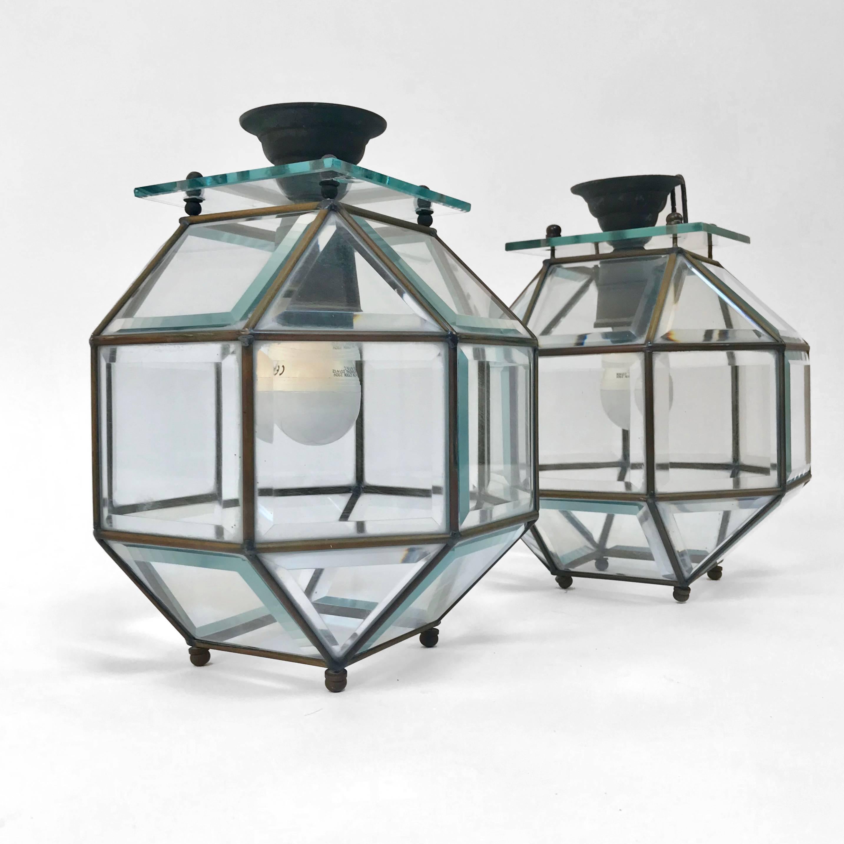 Lantern Lamps in Crystal and Leaded Brass, 1900s, Italian Lighting 4