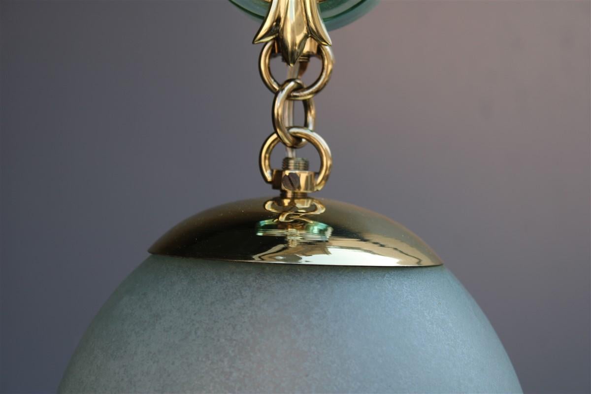 Lantern Mid-Century Italian Design Archimede Seguso Brass Green Glass, 1940s For Sale 7