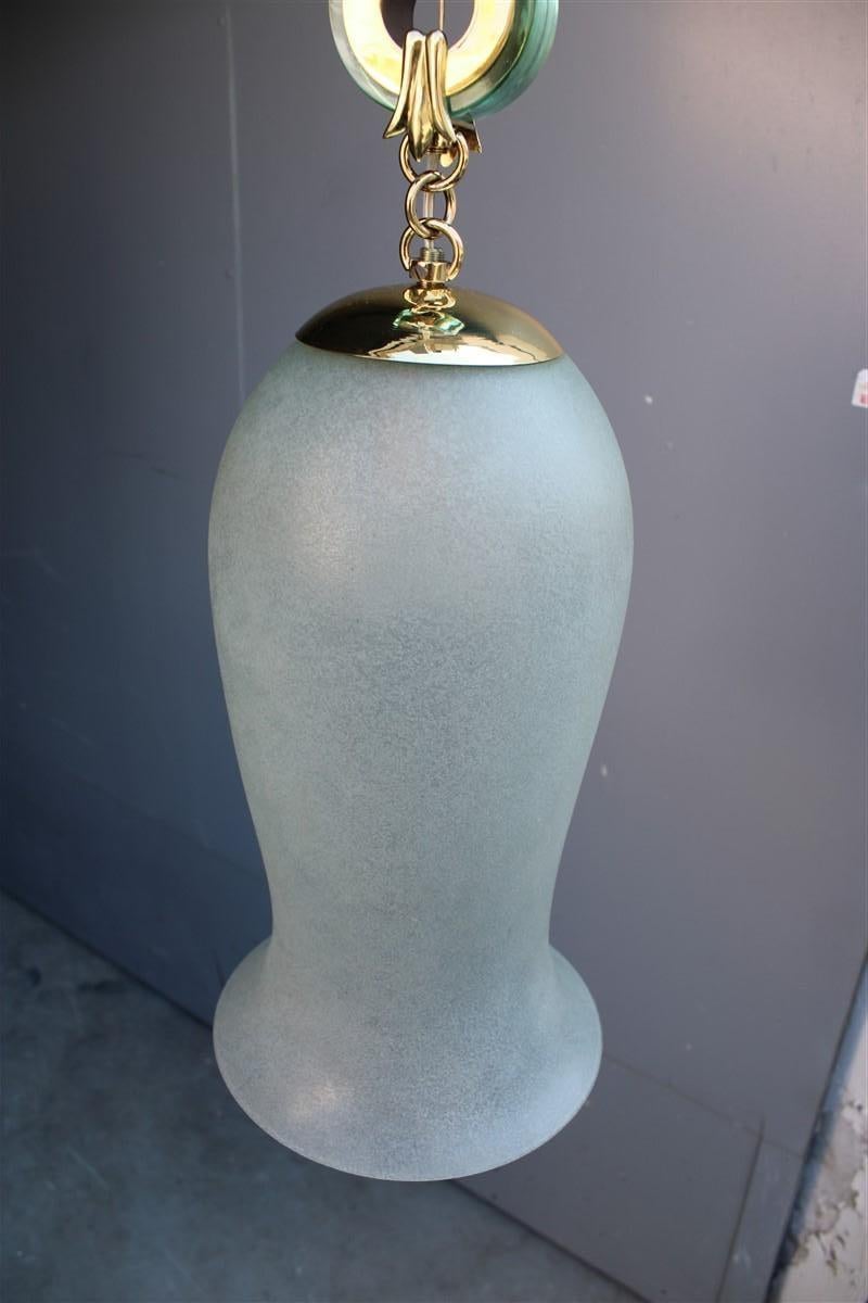 Lantern Mid-Century Italian Design Archimede Seguso Brass Green Glass, 1940s For Sale 9