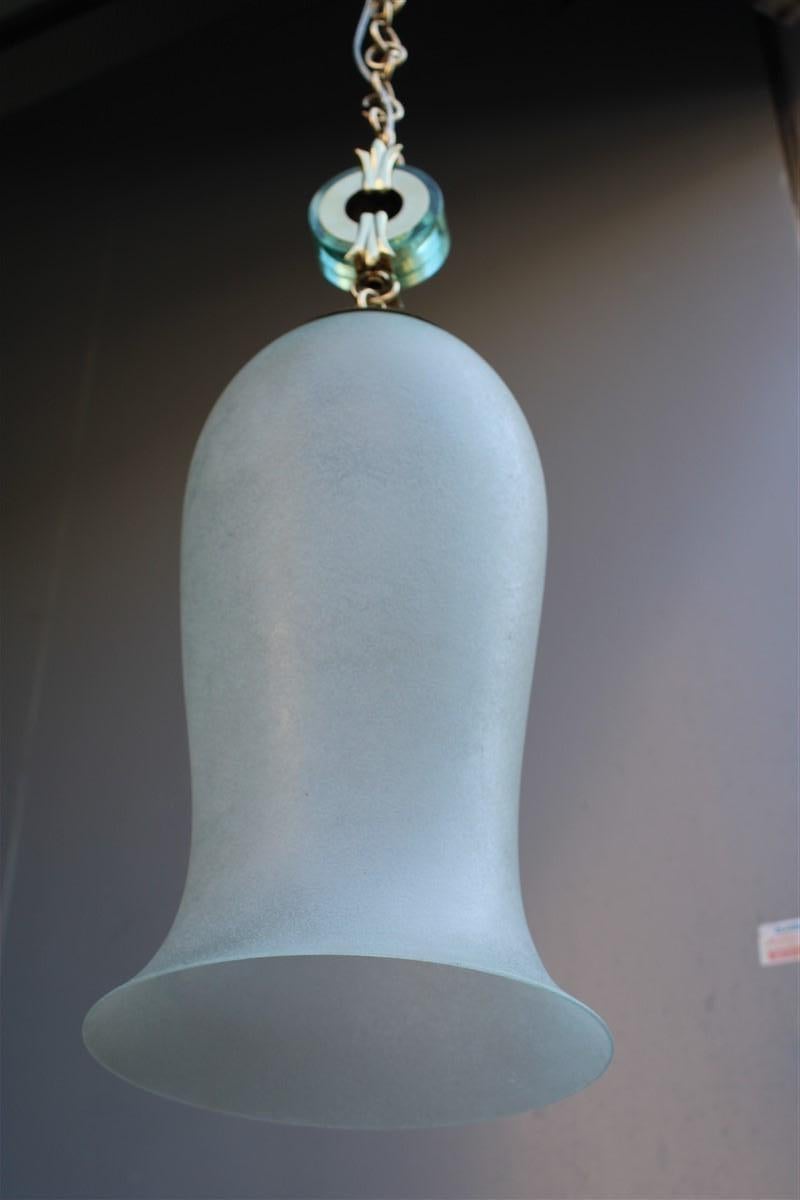 Lantern Mid-Century Italian Design Archimede Seguso Brass Green Glass, 1940s For Sale 12