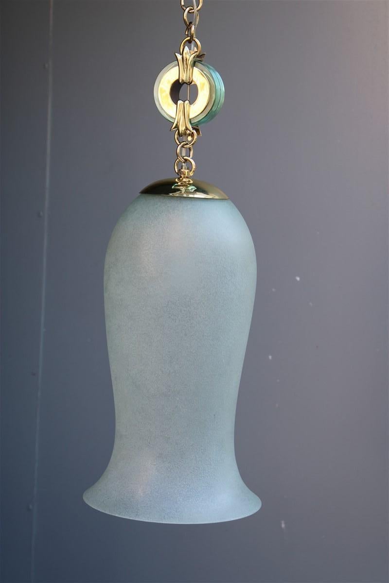 Mid-Century Modern Lantern Mid-Century Italian Design Archimede Seguso Brass Green Glass, 1940s For Sale