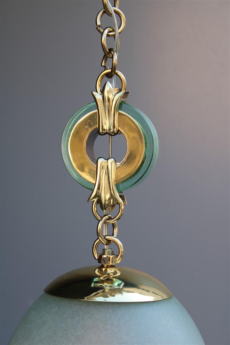 Lantern Mid-Century Italian Design Archimede Seguso Brass Green Glass, 1940s In Good Condition For Sale In Palermo, Sicily