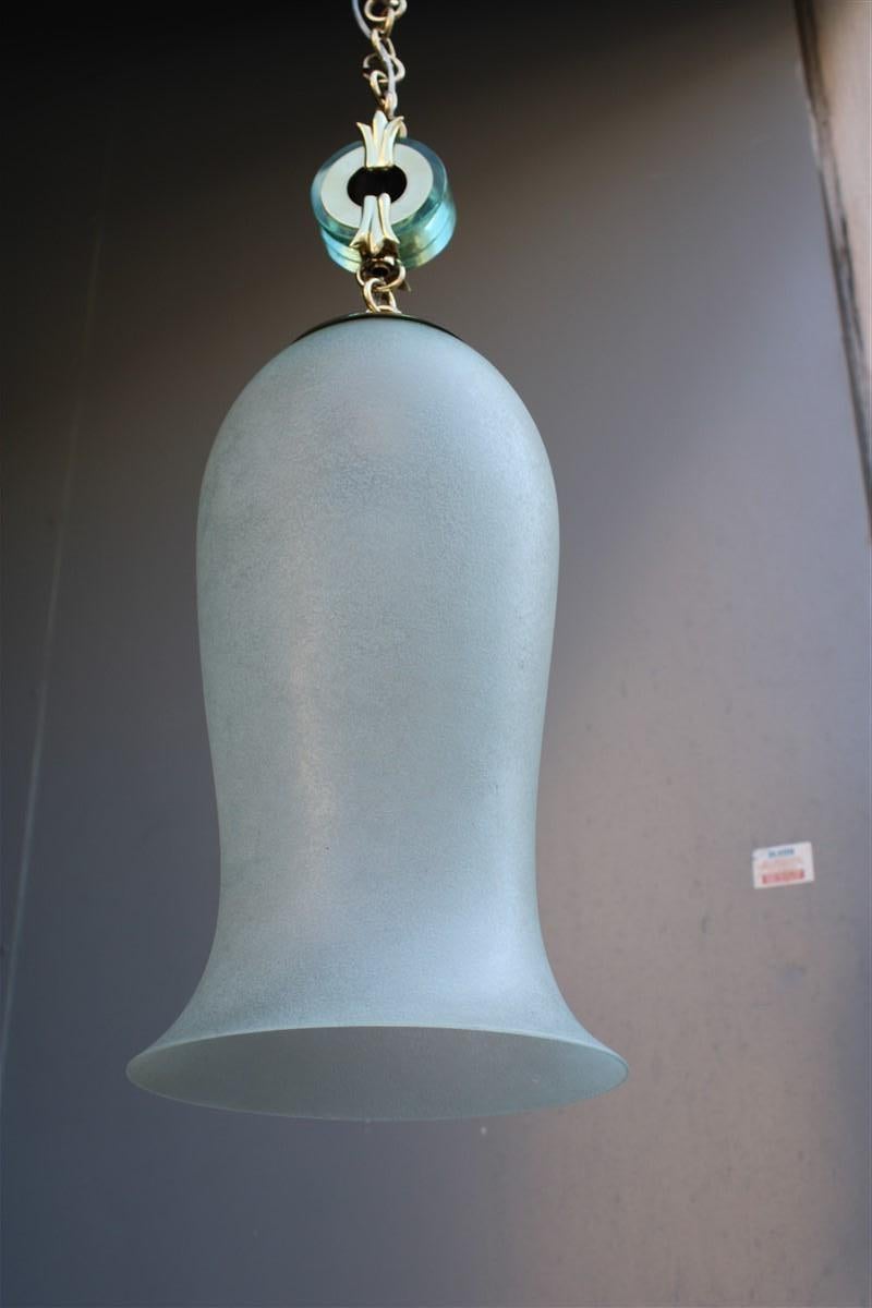 Lantern Mid-Century Italian Design Archimede Seguso Brass Green Glass, 1940s For Sale 2