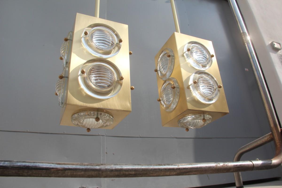 Lantern Modern Ceiling Lamp Satin Brass Glass Lens Night Club Bar Counter Cubic  For Sale 4