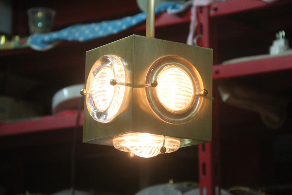 Lantern Modern Ceiling Lamp Satin Brass Glass Lens Night Club Bar Counter Cubic For Sale 5
