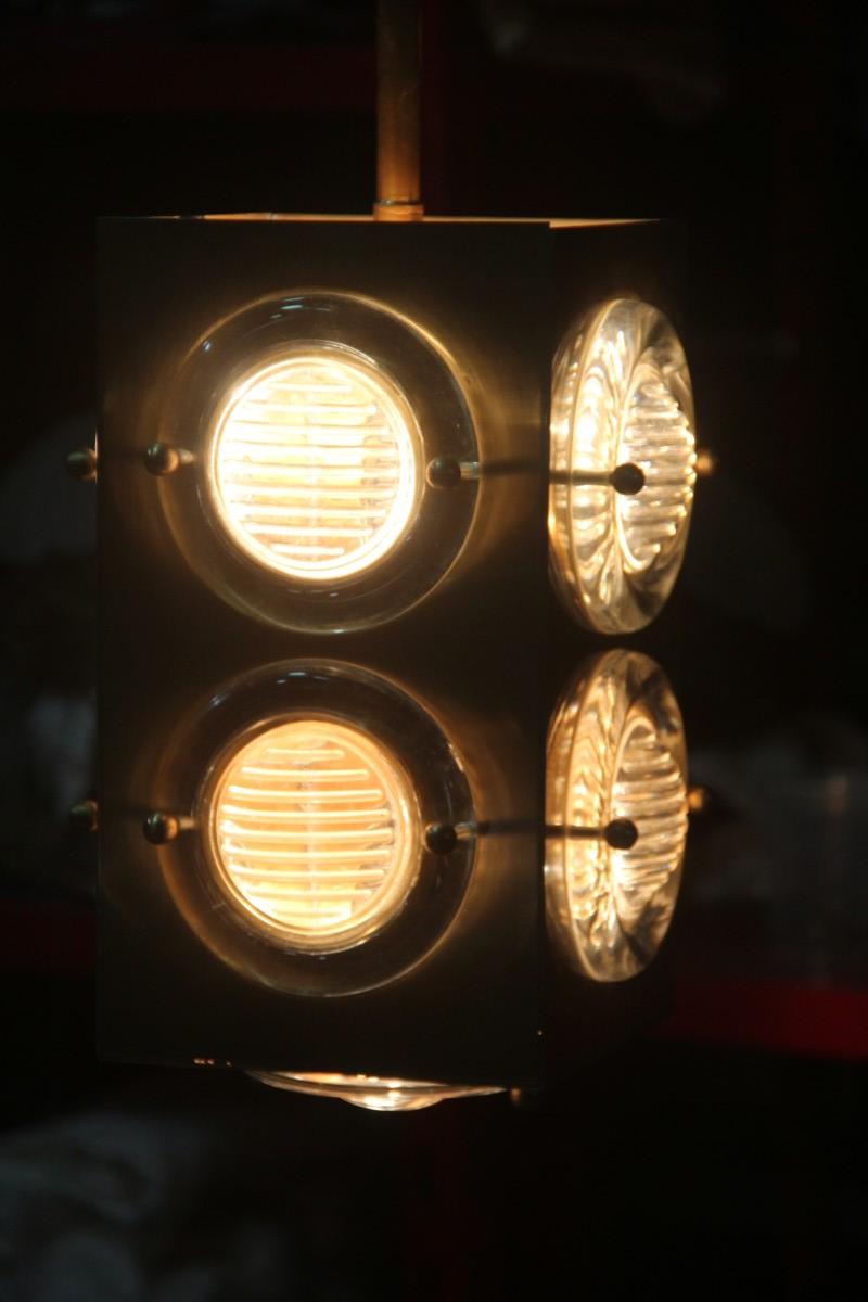 Lantern Modern Ceiling Lamp Satin Brass Glass Lens Night Club Bar Counter Cubic  For Sale 7