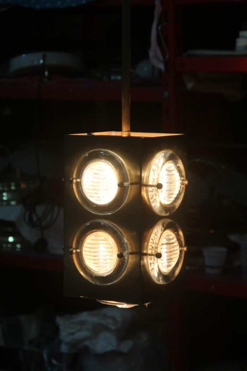 Lanterna Moderna Lampada da soffitto in ottone satinato con lente di vetro Night Club Bar Counter Cubic in vendita 7