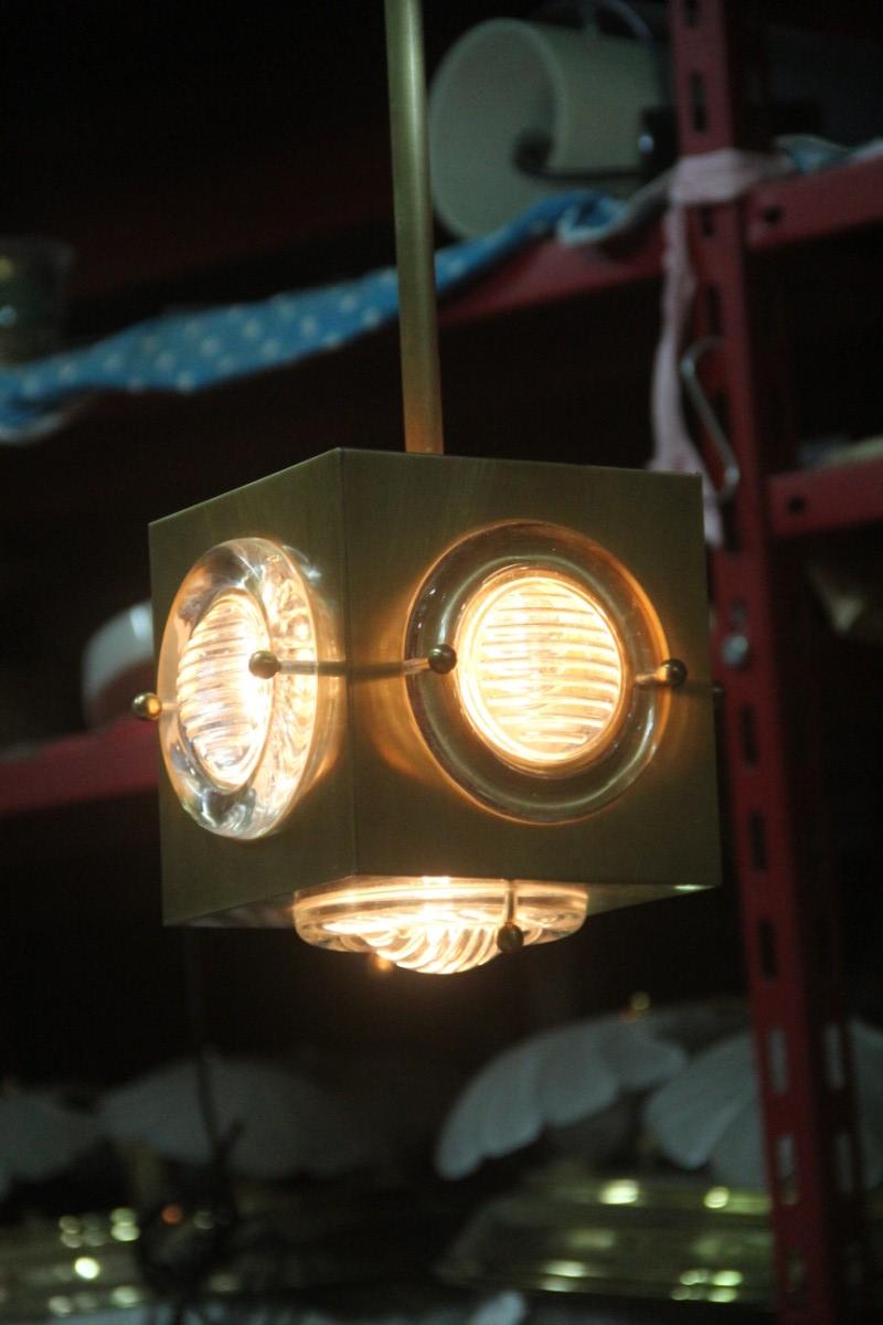 Lantern Modern Ceiling Lamp Satin Brass Glass Lens Night Club Bar Counter Cubic For Sale 9