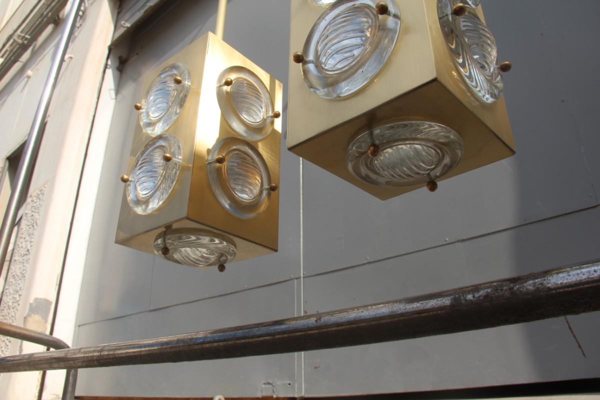 Lantern Modern Ceiling Lamp Satin Brass Glass Lens Night Club Bar Counter Cubic  For Sale 2
