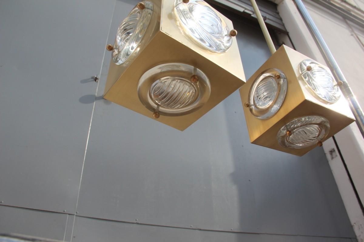 Lantern Modern Ceiling Lamp Satin Brass Glass Lens Night Club Bar Counter Cubic For Sale 2
