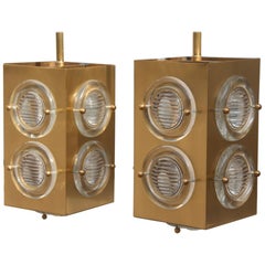 Lanterna Moderna Lampada da soffitto in ottone satinato con lente di vetro Night Club Bar Counter Cubic