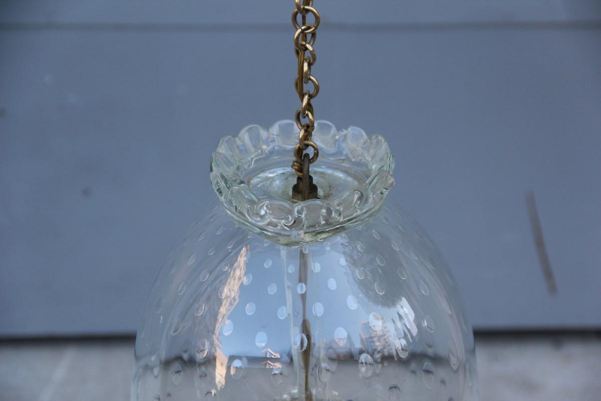 Mid-Century Modern Lantern Murano Glass Bell Midcentury Design Transparent Bubbles Barovier Brass For Sale