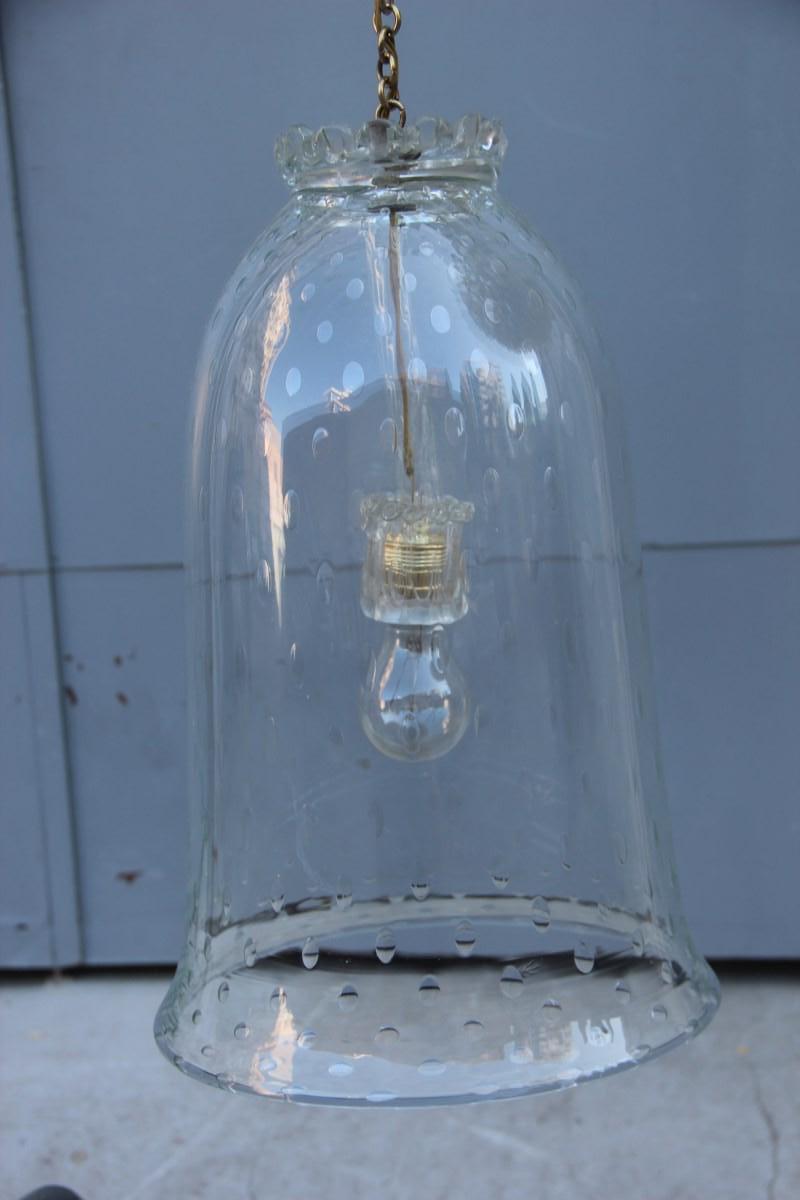 Italian Lantern Murano Glass Bell Midcentury Design Transparent Bubbles Barovier Brass For Sale