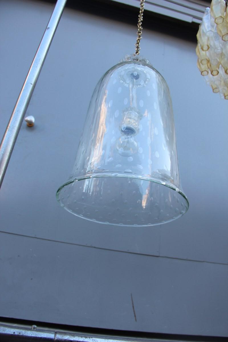 Lantern Murano Glass Bell Midcentury Design Transparent Bubbles Barovier Brass For Sale 3